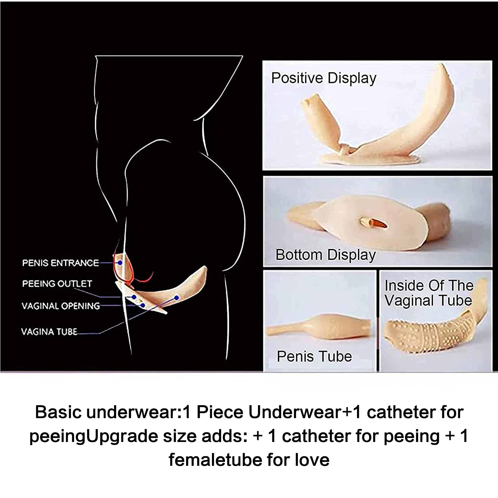 Realistic Silicone Vagina Panty - Crossdresser & Transgender Gaff Boxer Briefs with Butt Lifter Padded Enhancer (Brown) - Discreet Underwear for Smooth Feminine Look & Comfortable Daily Wear