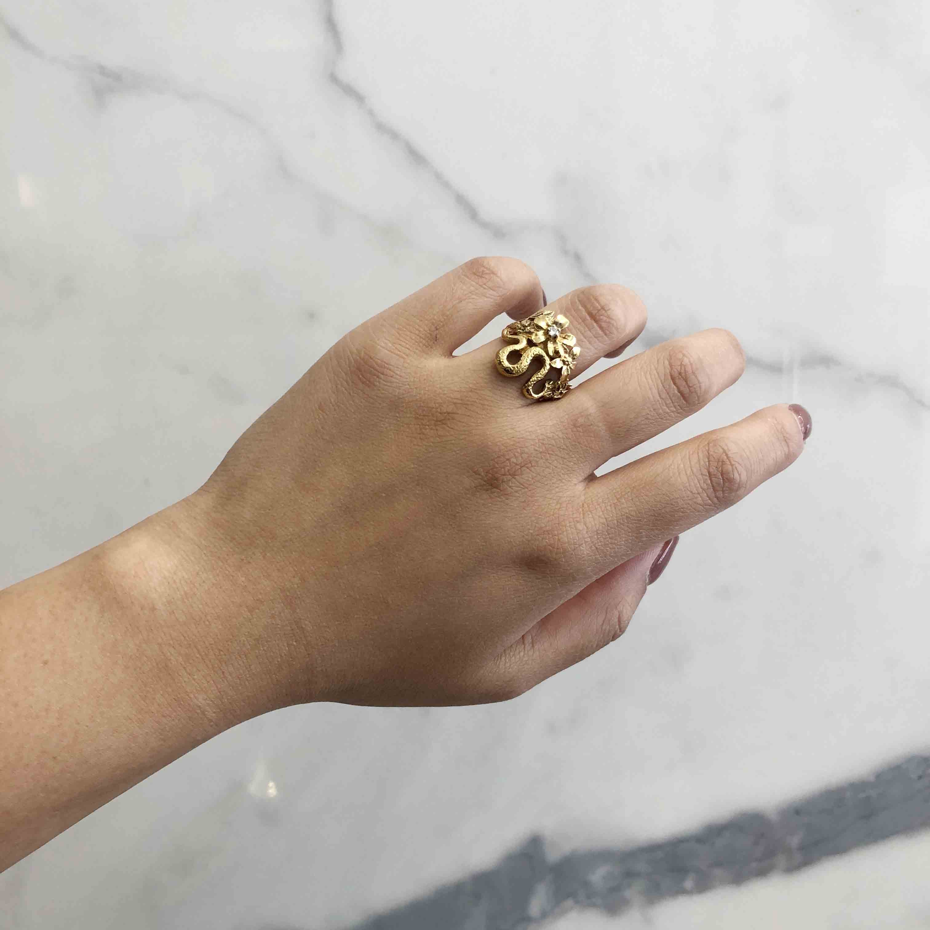 Original Sin Snake & Flower Ring - Gothic Jewelry for Women, Sterling Silver Statement Ring - Perfect for Halloween, Cosplay, and Dark Fashion Accessories