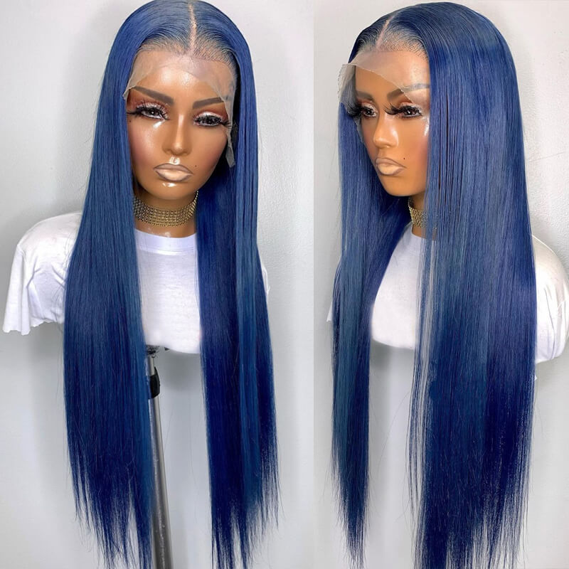 Flawless Blue Eullair Navy Blue Body Wave Straight Curly Human Hair Lace Front Wig | TikTok Saebunny Recommended | Perfect for Cosplay, Parties & Daily Wear