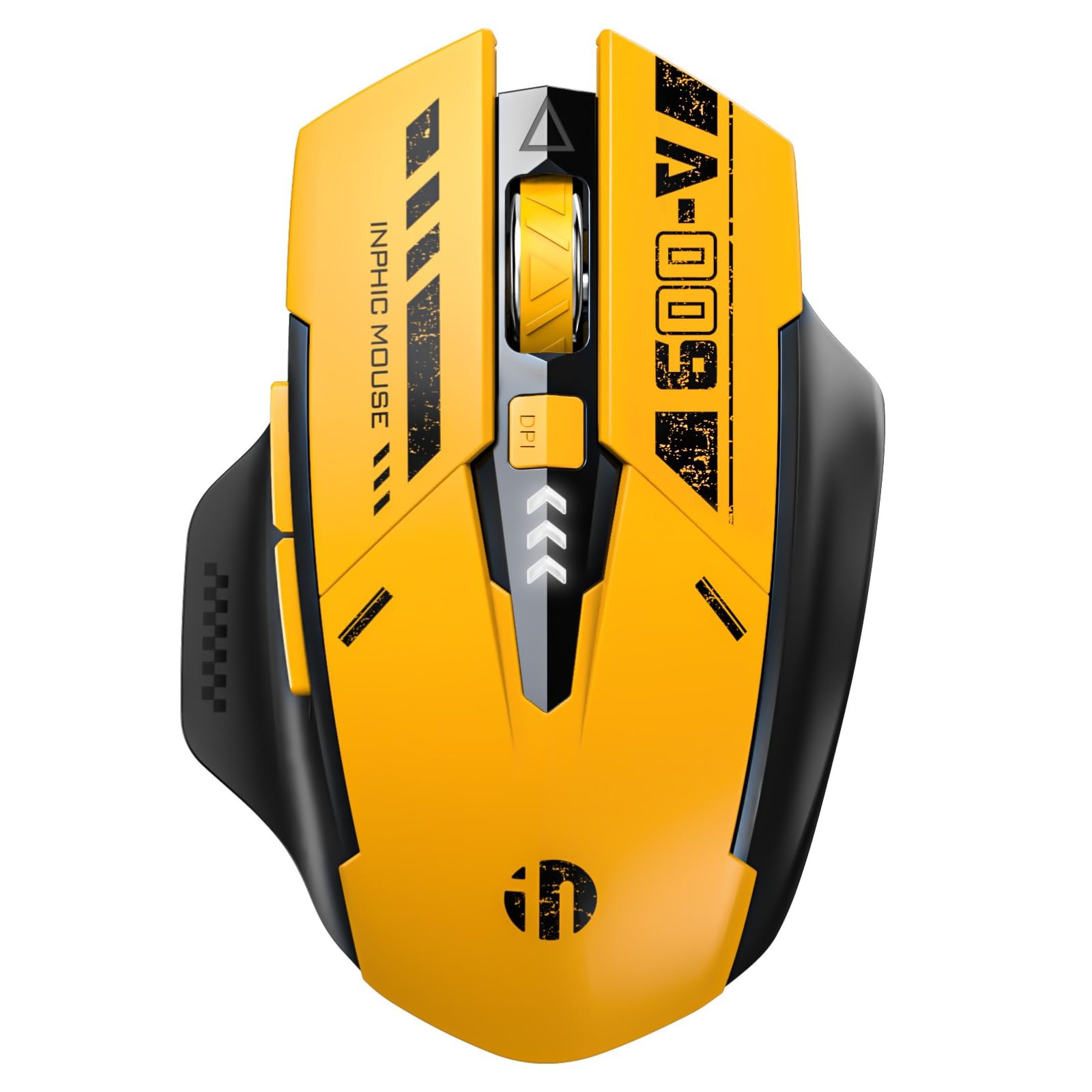 Ergonomic Rechargeable Wireless Mouse - Tri-Mode Bluetooth 5.0/4.0 & 2.4GHz, Silent Click, Visible Battery Level - for Laptop, PC, Office & Home Use (Yellow)