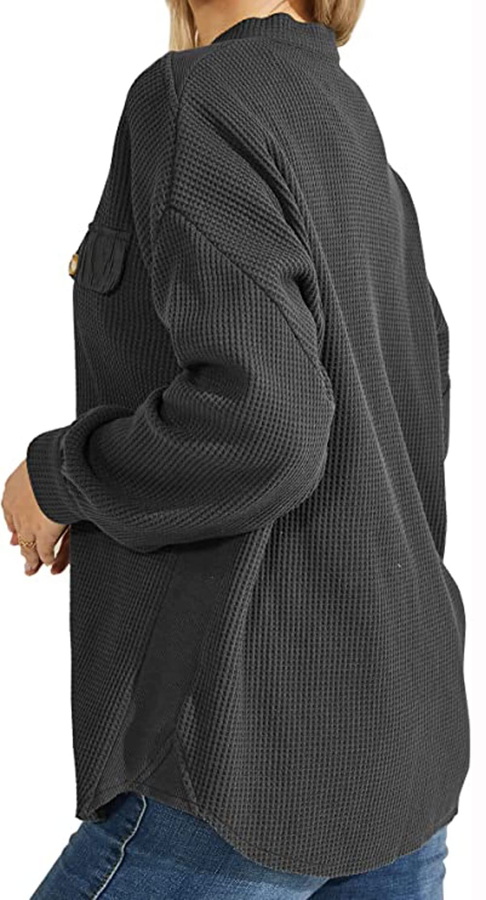 Loveimgs Women's Oversized Waffle Knit Shirt - Corduroy Long Sleeve Button Down Shacket Jacket for Fall | Casual Outfit, Layering Essential & Cozy Autumn Fashion
