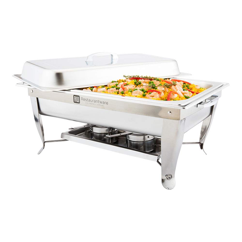 Restaurantware Met Lux 9 Qt Stainless Steel Induction-Ready Chafing Dish - Foldable Rectangular Buffet Chafer for Catering, Parties & Events | Perfect for Buffet Serving, Wedding Receptions & Banquets