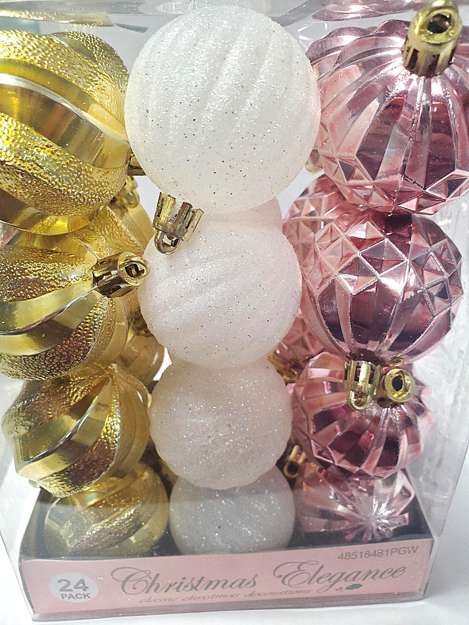 24 Pack of 50MM Gold, White & Rose Gold Christmas Tree Ornaments - Perfect for Holiday Decor, Party Favors & Gift Toppers