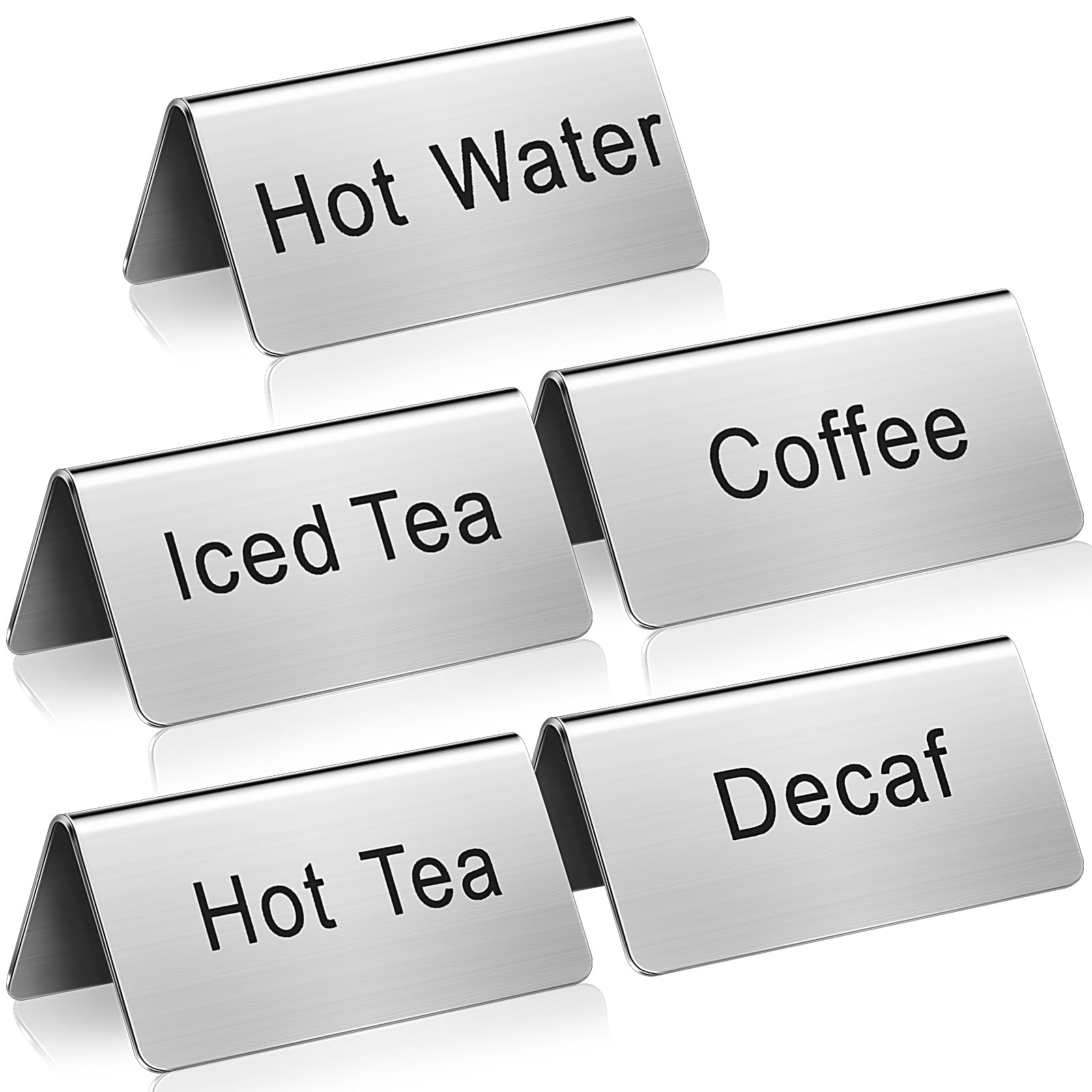 Hicarer 5 Pcs Stainless Steel Table Tent Signs for Coffee Tea Buffet - Wedding & Party Decor