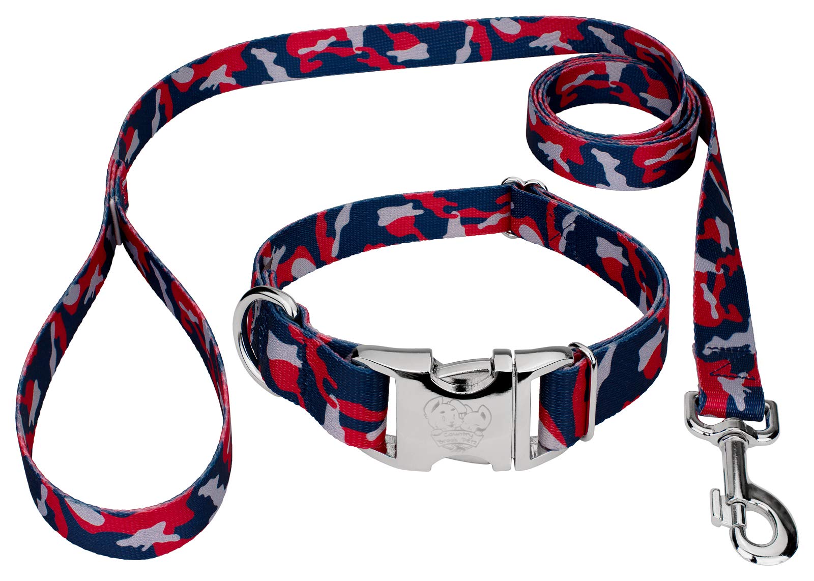 Premium Navy Blue & Red Camo Dog Collar and Leash Set - Extra Large 1