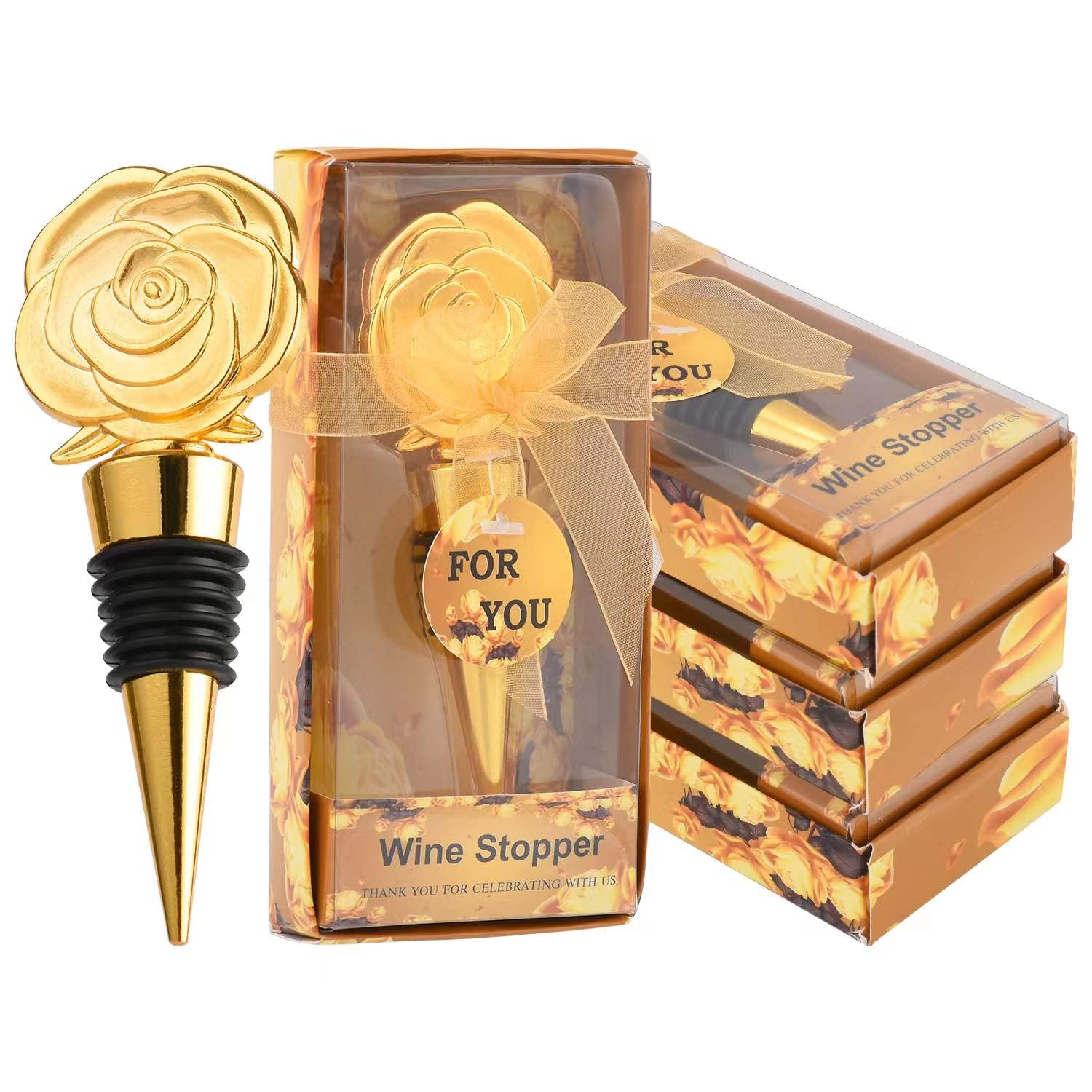 30PCS Golden Rose Flower Wine Stoppers - Elegant Wedding Favors, Baby Shower Gifts, Bridal Shower Decorations & Birthday Party Souvenirs - Perfect Keepsakes for Guests (Rose Theme) - Ideal for Wine Tastings, Anniversary Celebrations and Romantic Dinner Decor