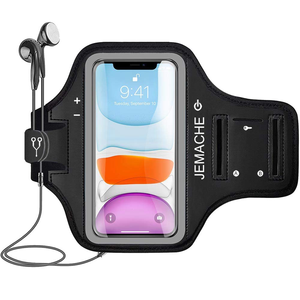 JEMACHE Waterproof iPhone Armband for Running & Gym - Compatible with iPhone 16/15/14/13/12/11 Pro (Black) - Perfect for Workouts, Jogging & Outdoor Activities