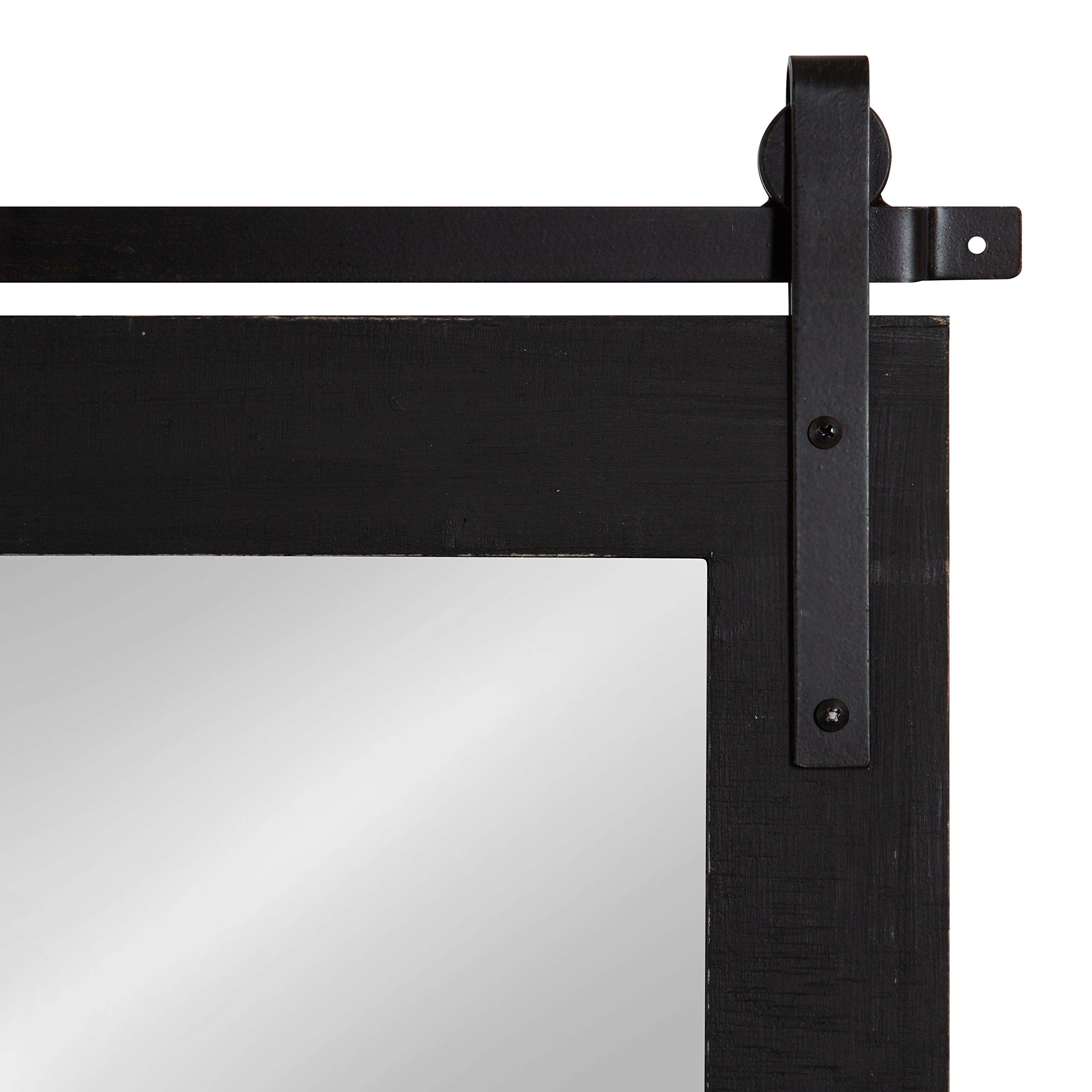 Kate and Laurel Cates Farmhouse Wood Framed Wall Mirror - 18x26 Inches Black Rustic Barn Door Style Mirror for Living Room, Bedroom & Entryway Decor