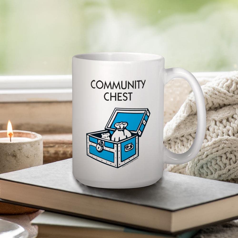Monopoly Community Chest 15 oz (444 ml) Ceramic Coffee Mug - Fun Board Game Themed Gift for Game Nights, Office Use & Collectors