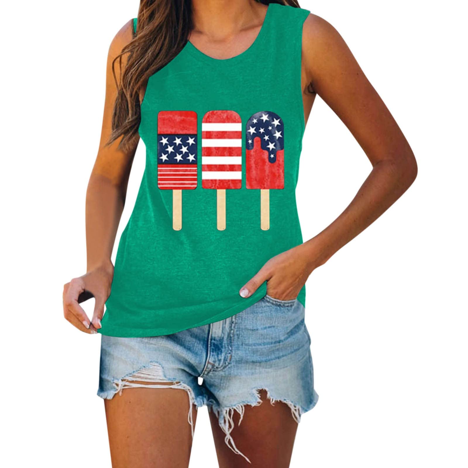 BEUU Women's Independence Day Printed Tank Tops - Summer Sleeveless Casual Blouse Tee for 4th of July Celebrations, Beach Outings & Patriotic Events