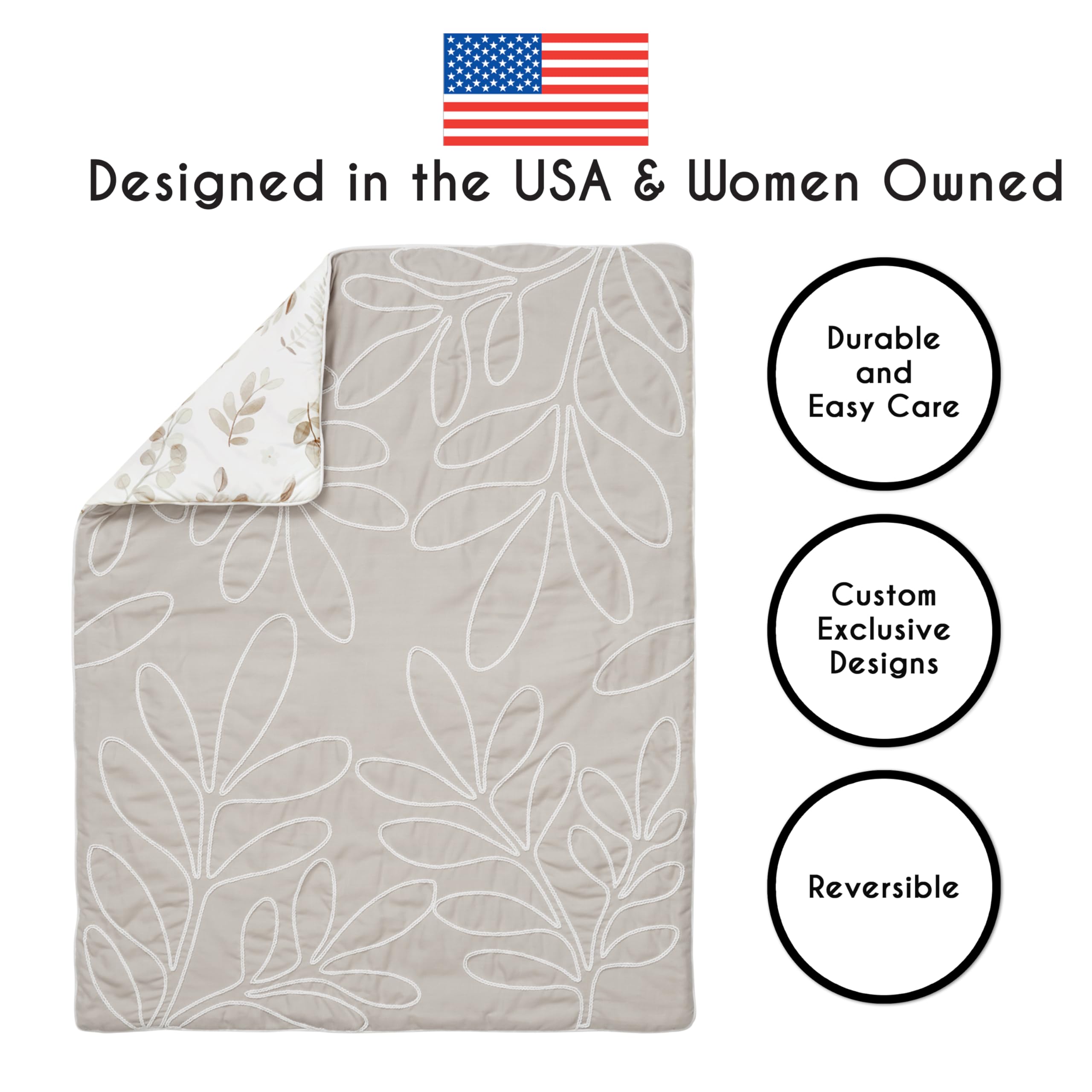 Sweet Jojo Designs 4-Piece Baby Crib Bedding Set - Woodland Boho Leaf Nursery Decor for Girls & Infants | Includes Blanket, Fitted Sheet, Skirt & Diaper Stacker | Neutral Taupe Linen Botanical Floral Farmhouse Style | Perfect for Nursery, Baby Shower & Gender-Neutral Room Decor