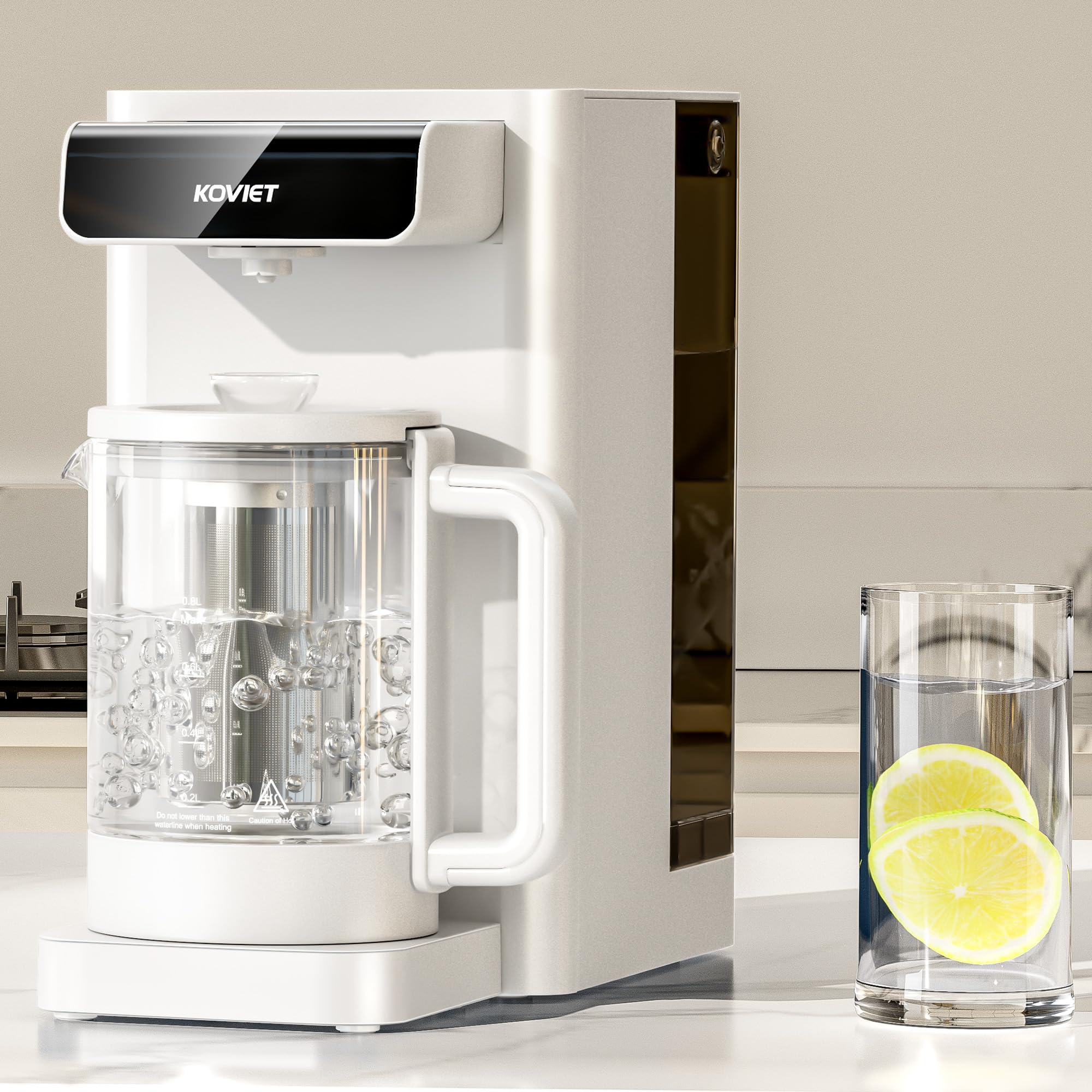 10-Stage Reverse Osmosis Water Filter Countertop System - 6-in-1 Hot & Cold RO Filtration with Bottle, 3:1 Pure to Drain Ratio, Portable No-Installation Water Purifier (White) - Perfect for Home, Office, RV, and Travel Use