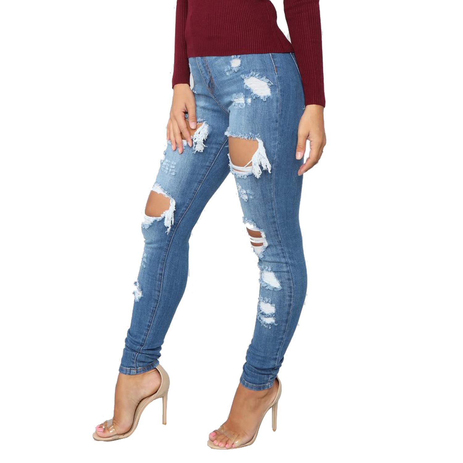 Tulucky Women's Boyfriend Jeans - Distressed Slim Fit Ripped Denim Pants with Stretch | Comfortable Skinny Jeans for Casual Wear, Street Style & Everyday Outfits