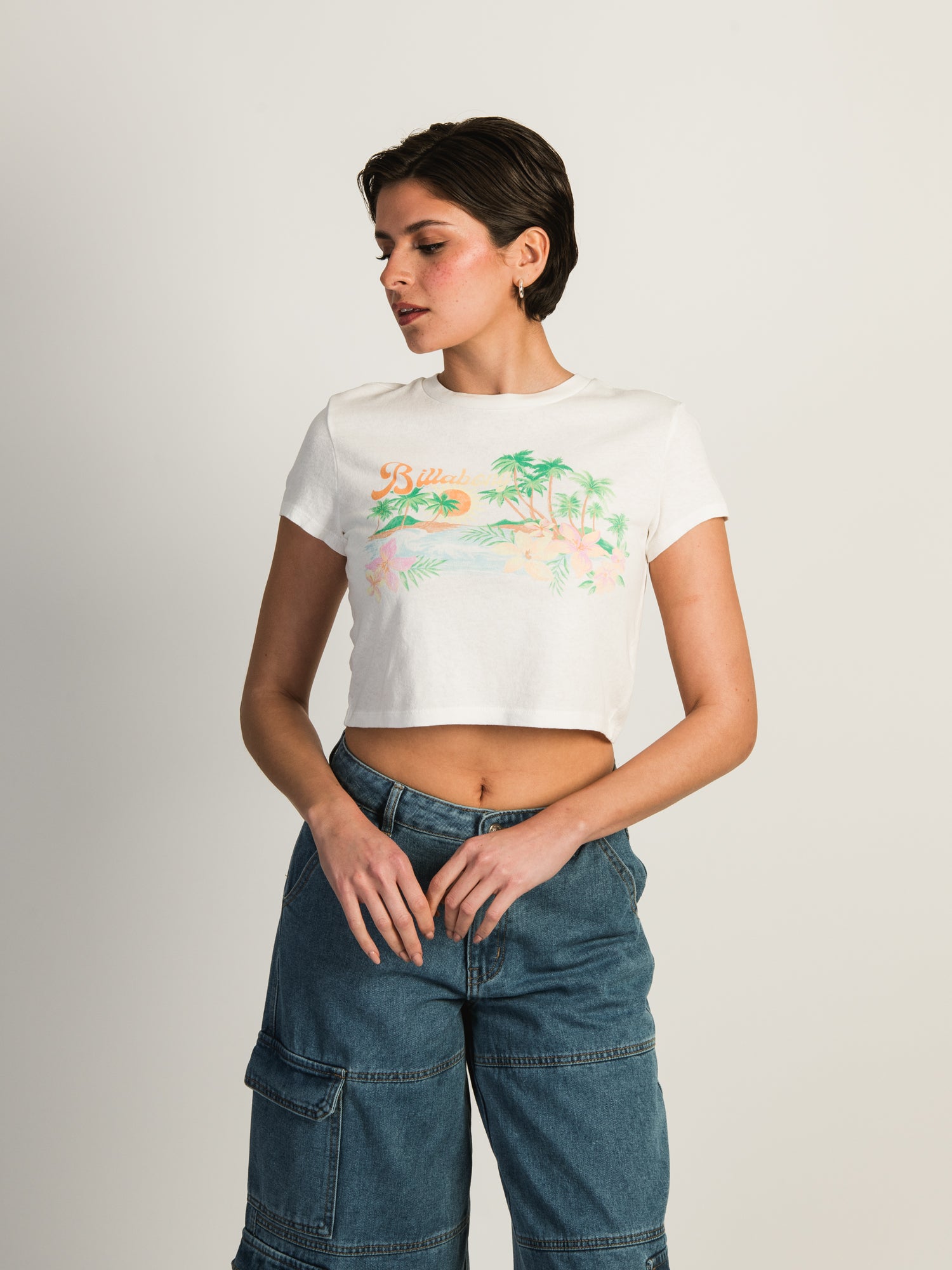 BILLABONG By The Sea Cropped T-Shirt for Women - Casual Beachwear & Summer Fashion - Perfect for Surfing, Travel, and Outdoor Activities