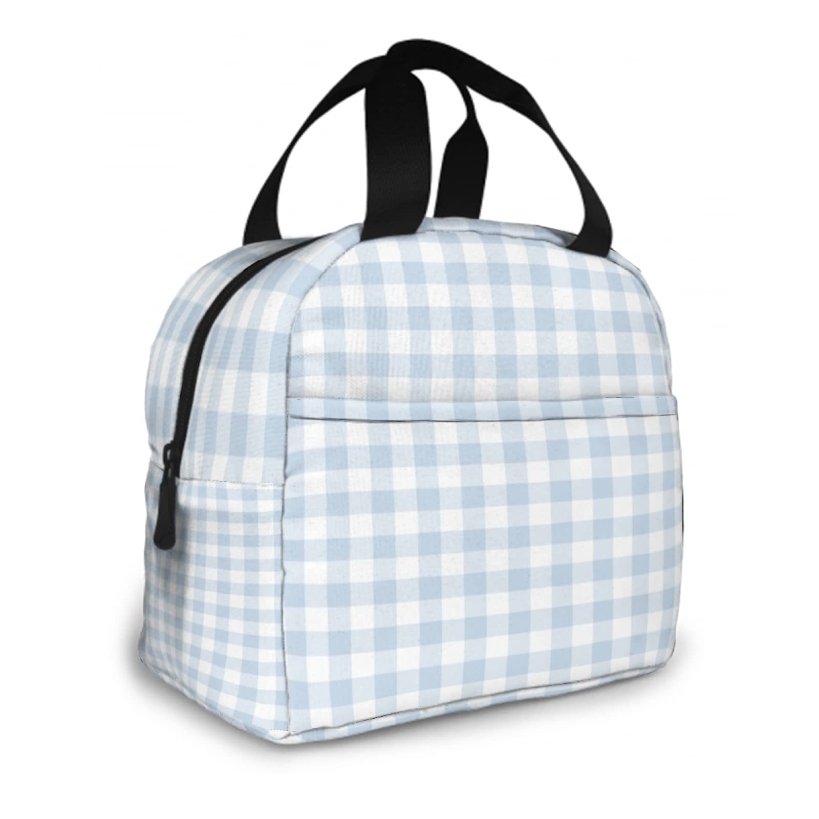 Insulated Lunch Bag for Work, School & Picnic - Reusable Tote in Pastel Blue Gingham