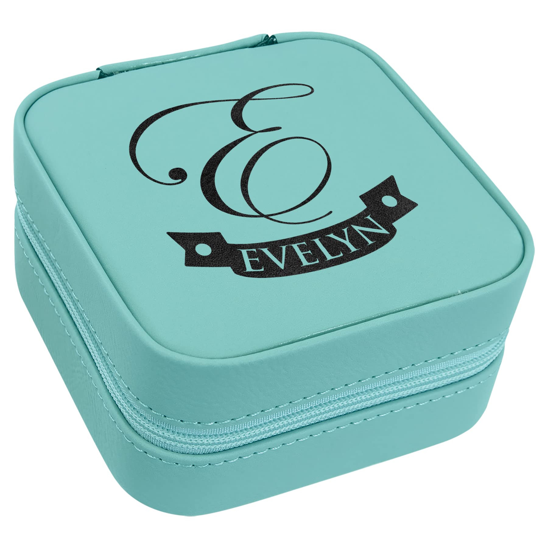 Personalized Engraved Teal Jewelry Box for Women & Girls - Laser Engravable Leatherette Travel Jewelry Case - Perfect for Gifts, Bridesmaids, Wedding Favors & Travel Organization