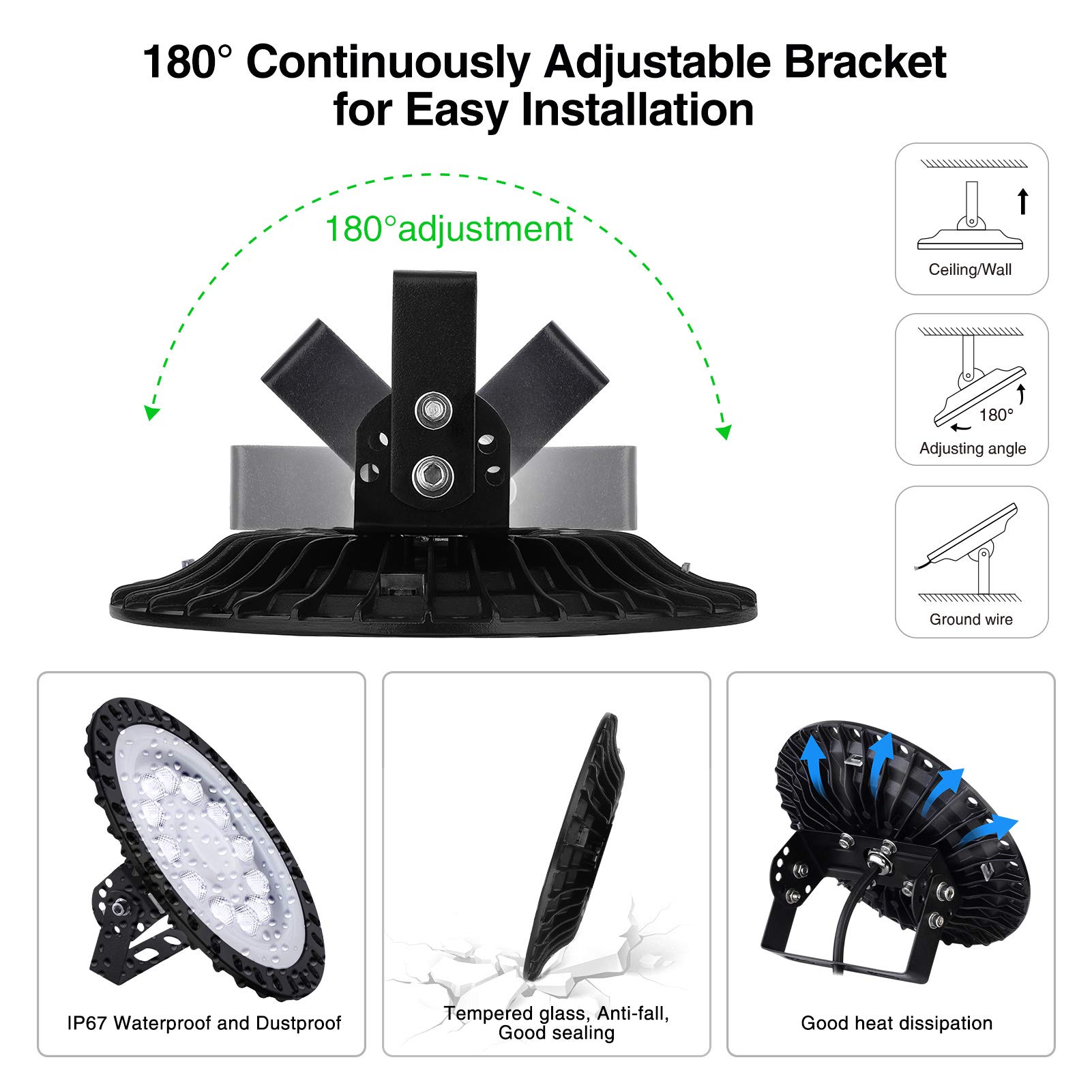 Ankishi 4 Pack 50W UFO LED High Bay Light - 5000LM 6500K Daylight White, IP65 Waterproof Commercial Lighting with Mounting Brackets - Perfect for Warehouse, Workshop, Gym, Factory & Retail Stores - 200W HID/HPS Equivalent Energy Saving LED Shop Lights