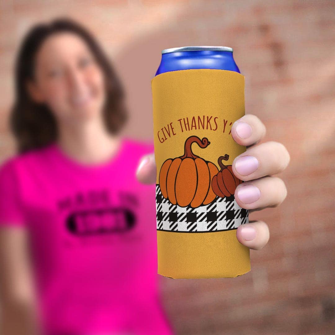 48-Pack Ultra Slim White Can Coolers - Thanksgiving Fall Party Decorations with 'Give Thanks Y'all' Design | Perfect for Holiday Gatherings, Tailgates & Seasonal Celebrations