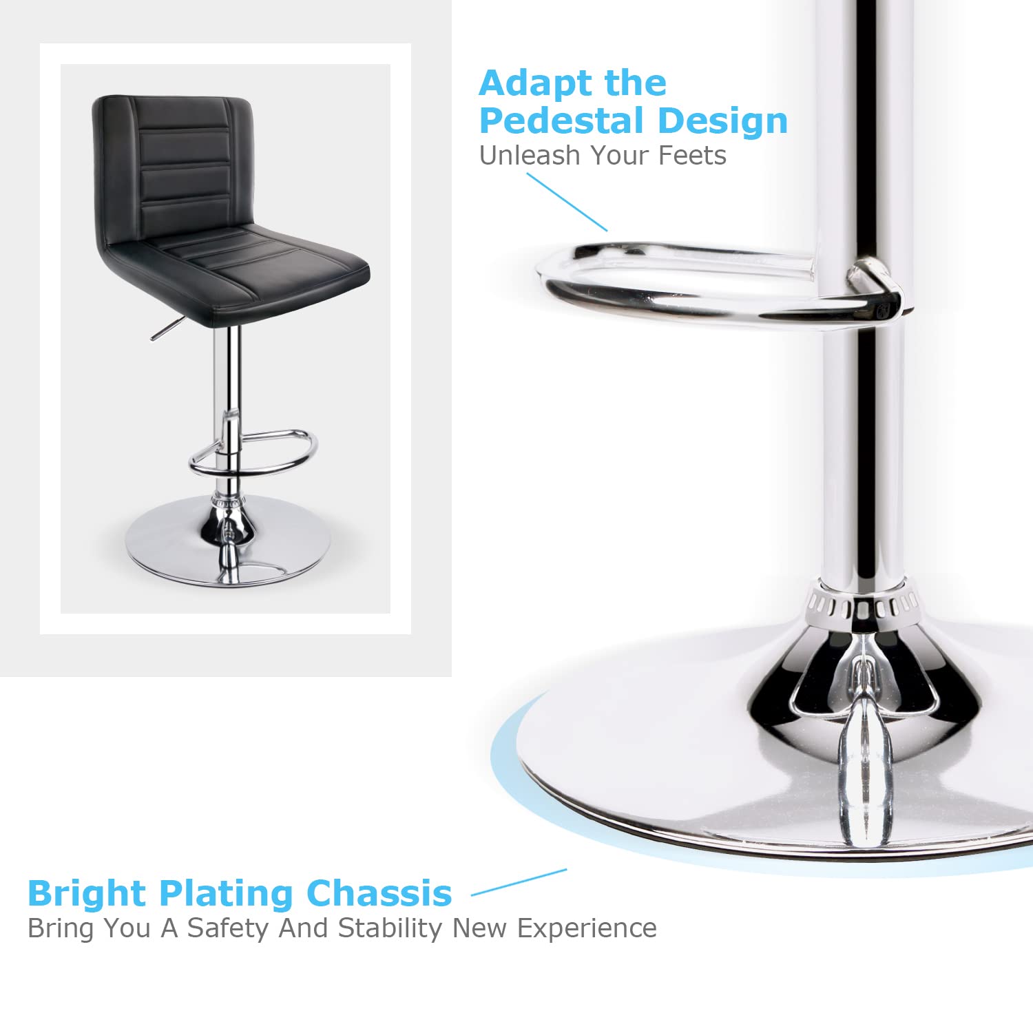Modern Adjustable Swivel Bar Stools Set of 2 with Back Support - Black Leopard Print for Kitchen Counter, Home Bar & Dining Room Decor