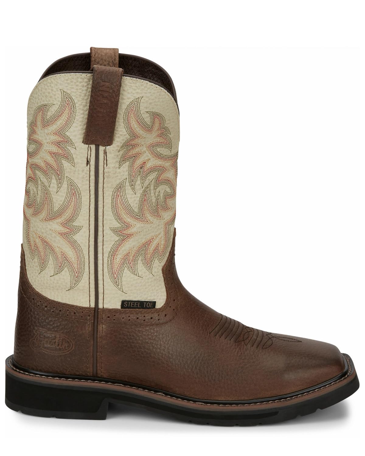 Justin Men's Stampede Square Toe White Work Boots - Durable Safety Shoes for Construction, Ranch & Outdoor Work