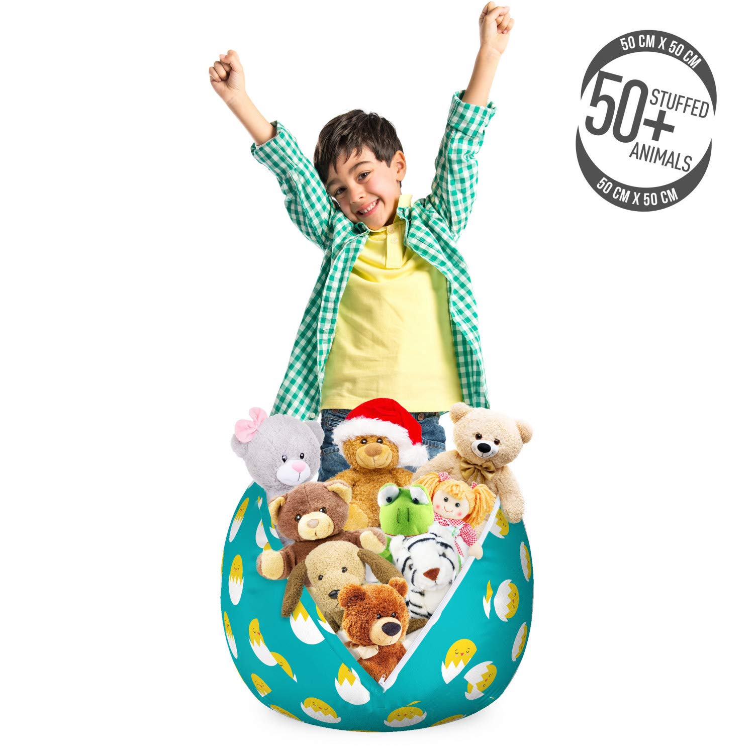 Ambesonne Yellow Bird Storage Toy Bag Chair - Cartoon Chickens in Cracked Eggs Pattern, Washable Stuffed Animal Organizer, Small Size, Seafoam Yellow for Kids' Room and Nursery Decor