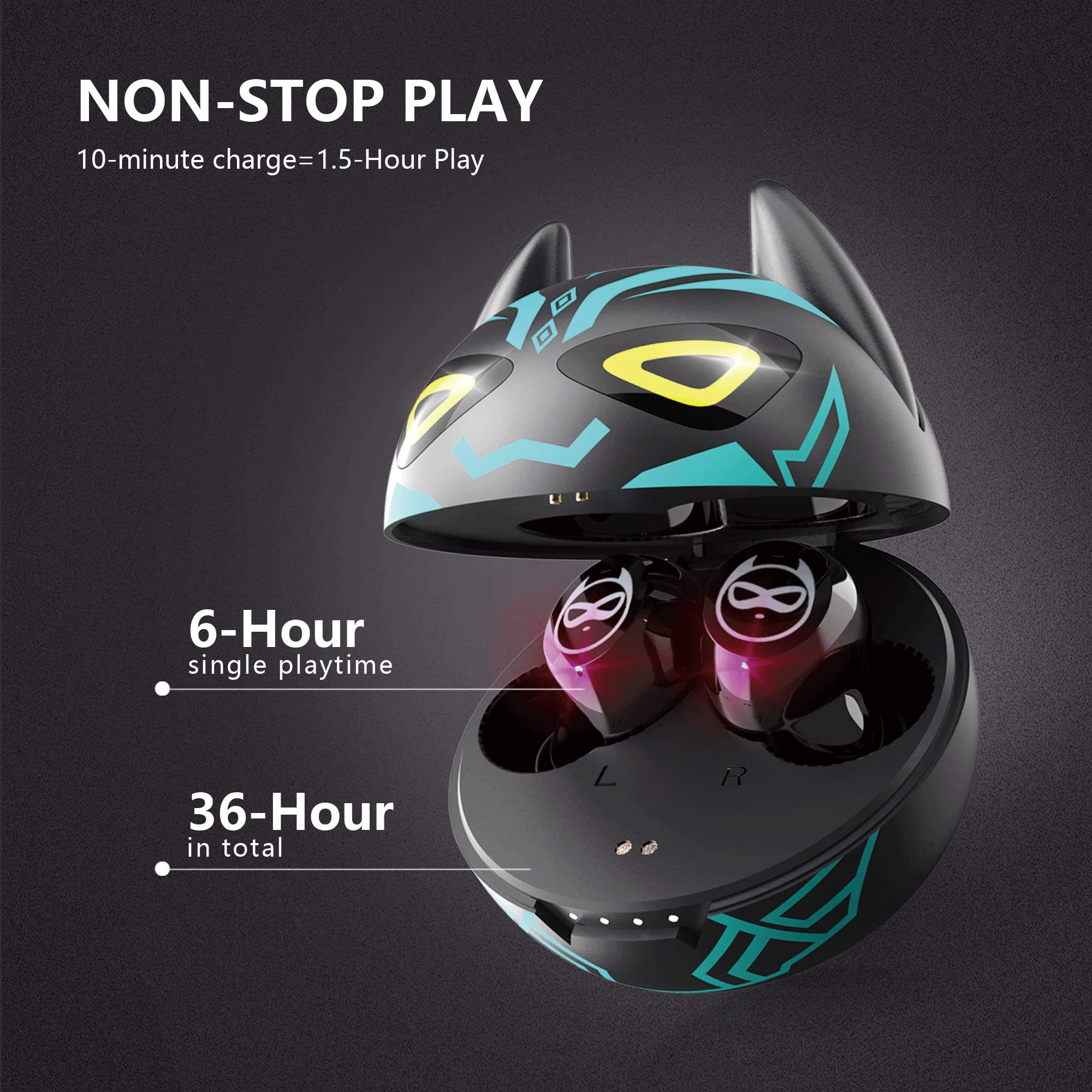**Kids Wireless Bluetooth Earbuds with Mic - 36H Playtime, IPX6 Waterproof, HiFi Stereo, Touch Control, LED Display - Perfect for Gaming, School & Outdoor Activities**