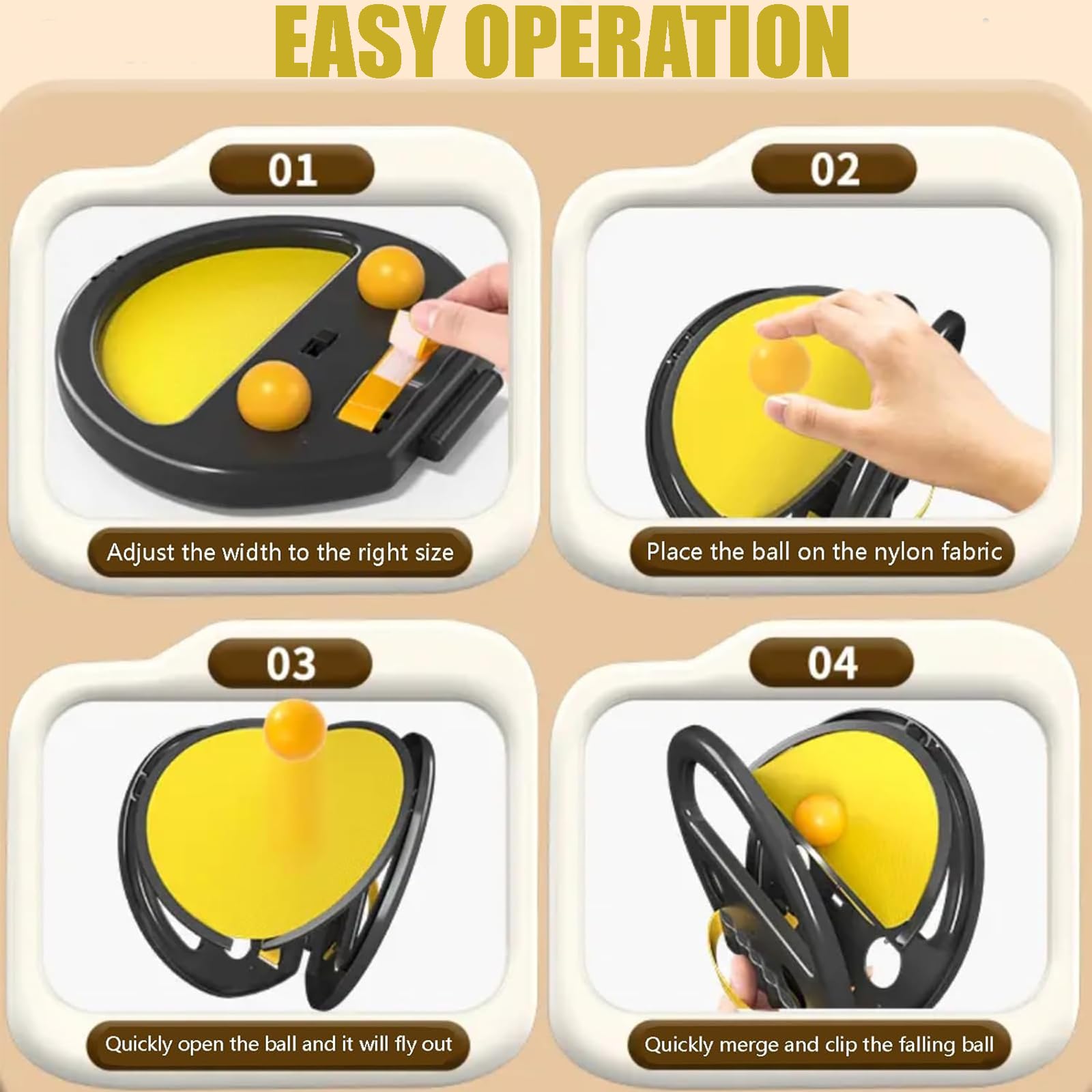 Black and Yellow Toss and Catch Ball Game Set with Racket and Pocket for Outdoor Fun, Beach Toys for Kids and Adults, Perfect for Backyard, Patio, and Park Play