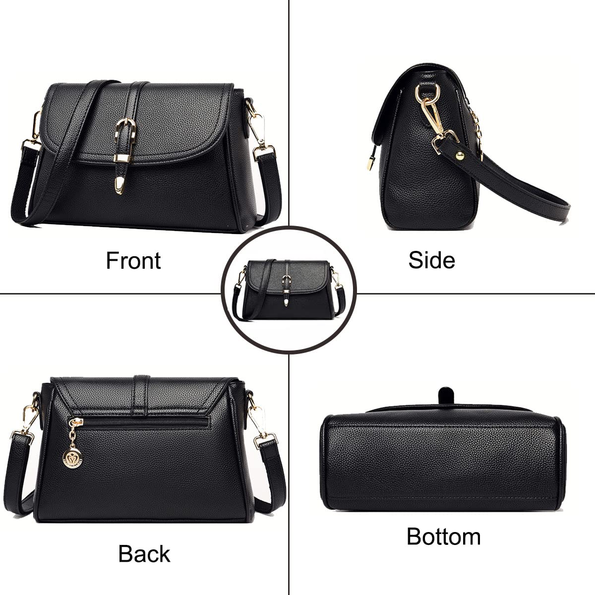 Women's PU Leather Crossbody Bag - Multi-Pocket Satchel with Detachable Straps for Work & Travel