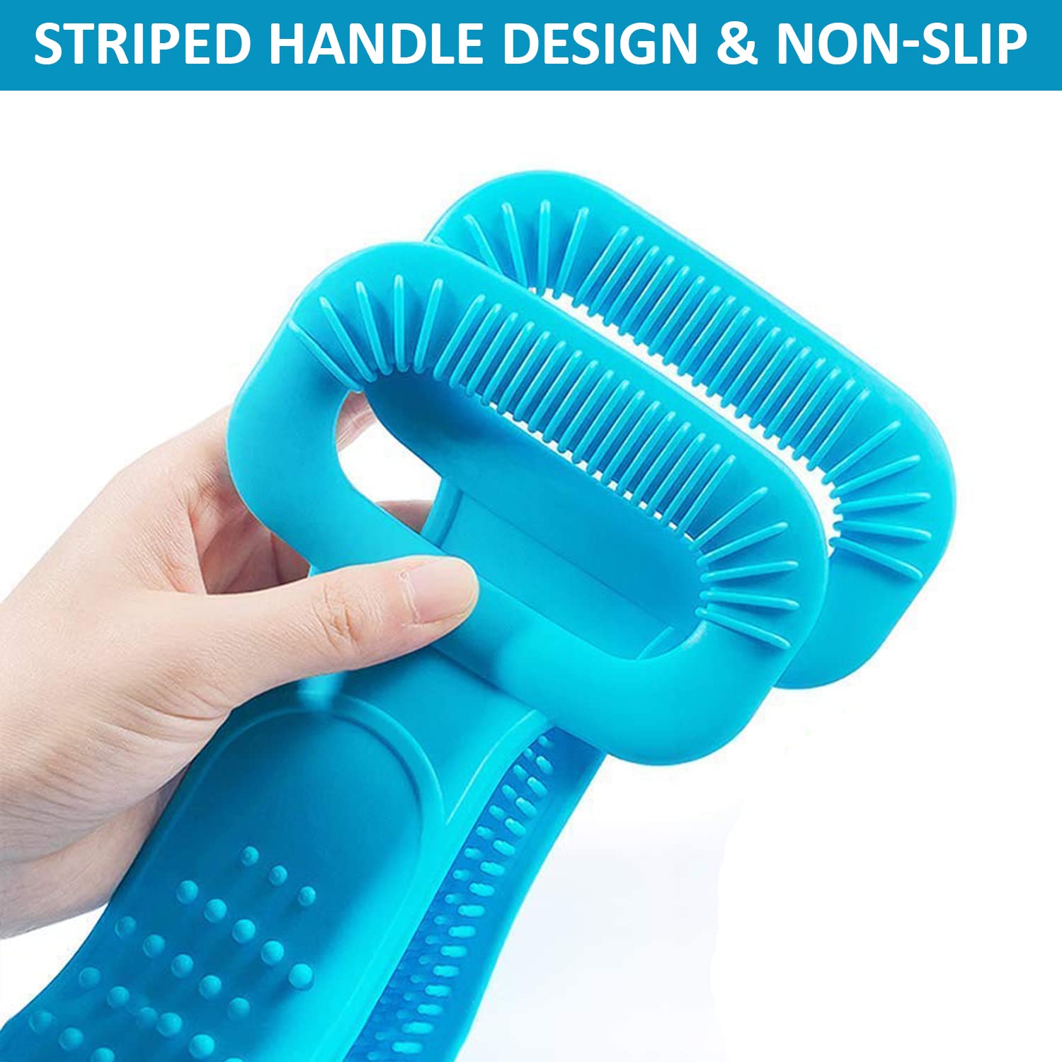Mini House Silicone Bath Back Scrubber Belt with Handle - Double Sided Exfoliating Brush for Deep Skin Cleaning - Perfect for Women & Men (Blue) - Ideal for Shower, Bath & Spa Relaxation