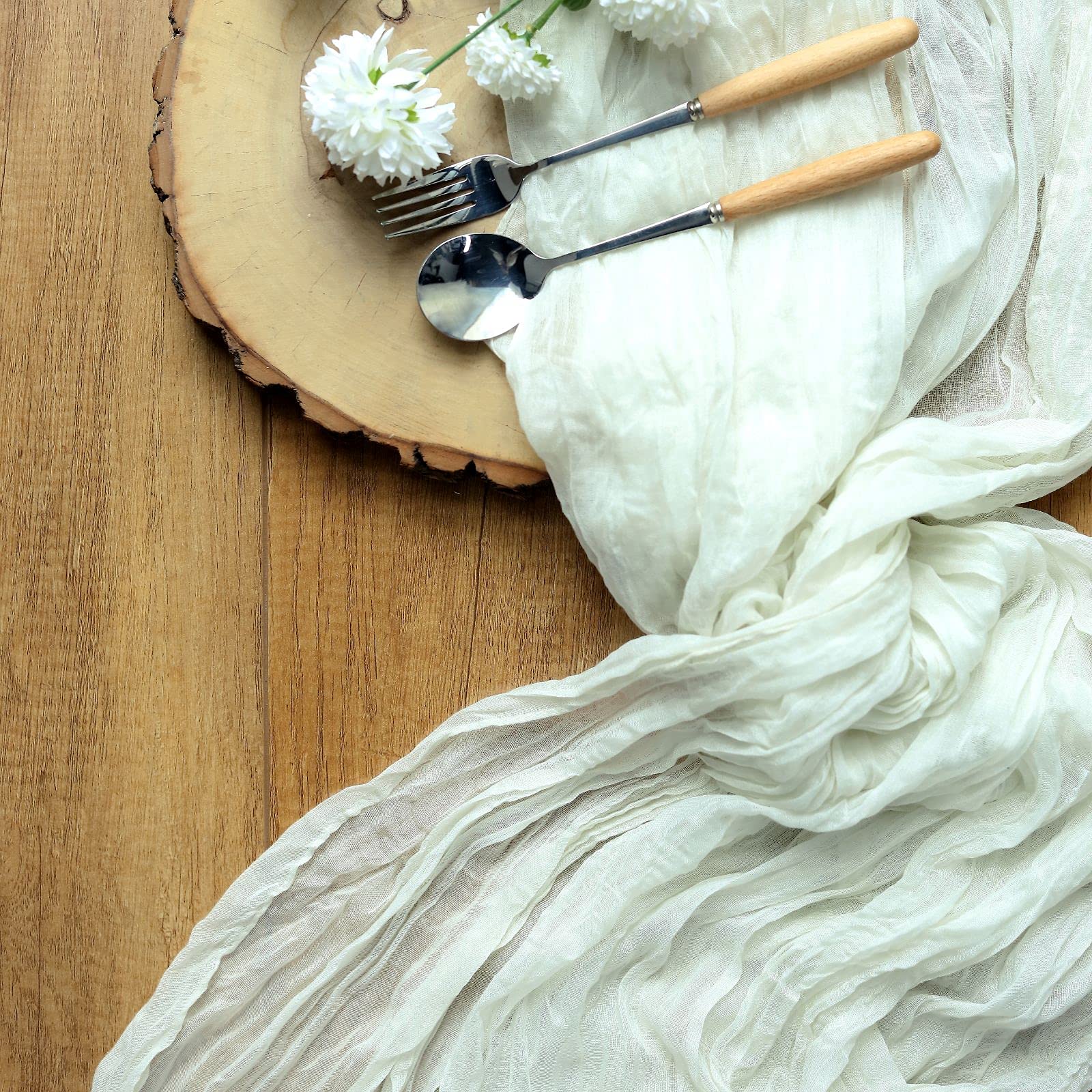 10ft Ivory Cheesecloth Table Runner - Semi-Sheer Gauze Fabric for Weddings, Bridal Showers & Rustic Boho Decor - Perfect for Summer Parties, Dining Table & Event Decorations