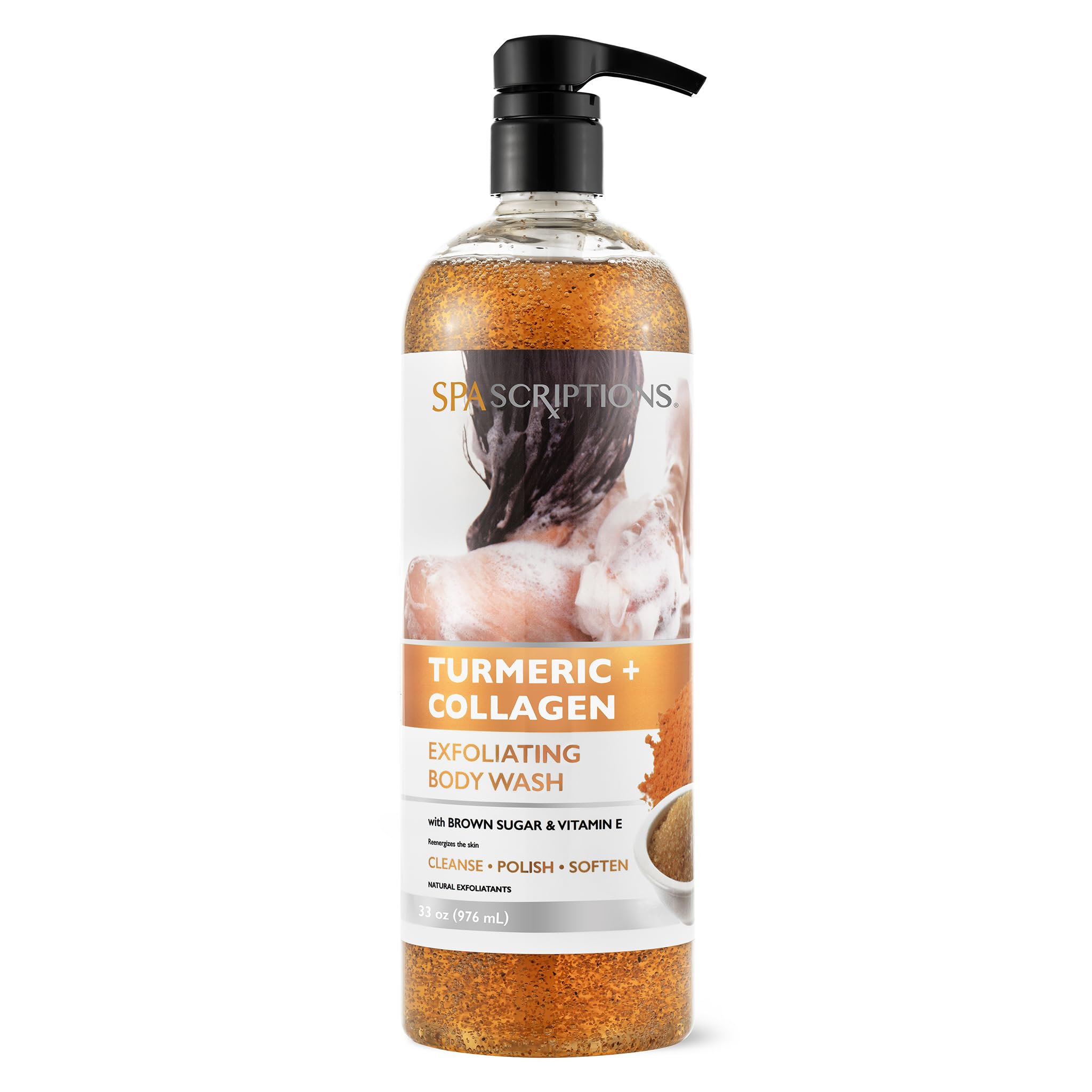 Turmeric & Collagen Exfoliating Body Wash - 33oz Brightening Body Scrub with Brown Sugar & Vitamin E | Deep Cleansing, Skin Nourishment & Glow Boost | Cruelty-Free Spa Treatment for Dry, Dull Skin | Perfect for Shower & Self-Care Routine