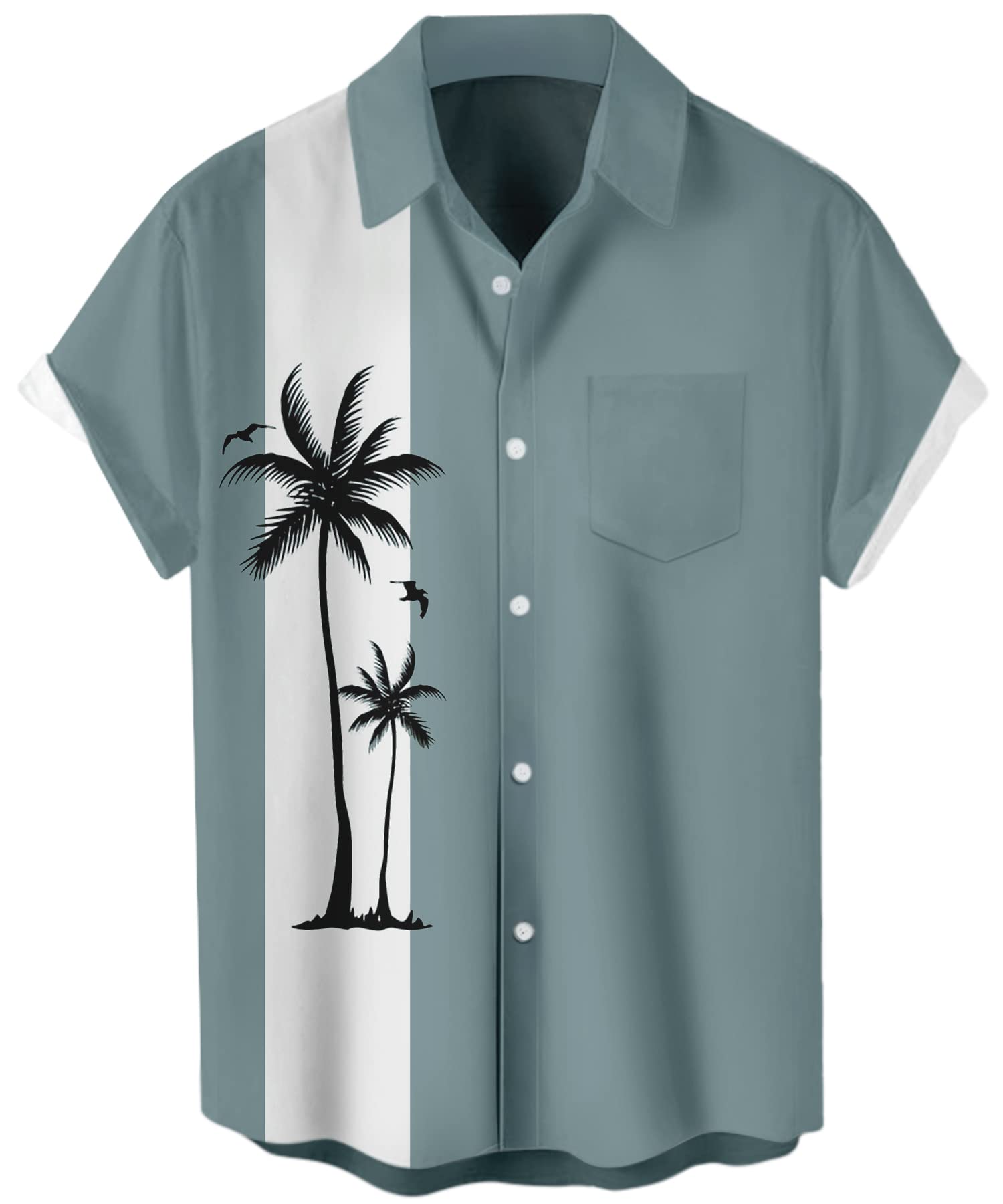 Vintage 1950s Deer Print Hawaiian Shirt for Men - Retro Bowling Shirt with Short Sleeves, Casual Button Down Beach Shirt - Perfect for Summer Parties, Luau Events & Tropical Vacations