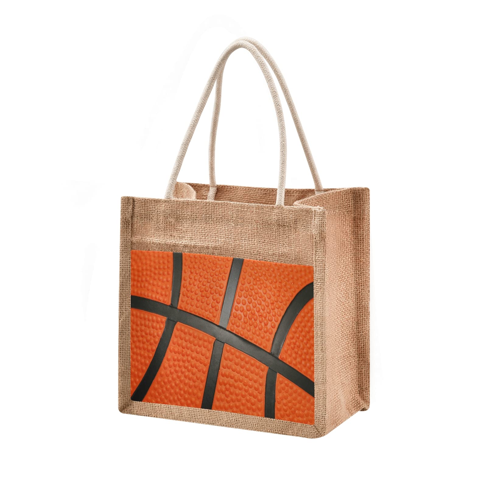 ALAZA Sport Basketball Orange Jute Tote Bag for Women - Eco-Friendly Grocery Shopping Bag with Handles - 12.6 x 16.9 x 7.1 Inches - Perfect for Outdoor Travel, Gym, Beach & Daily Use