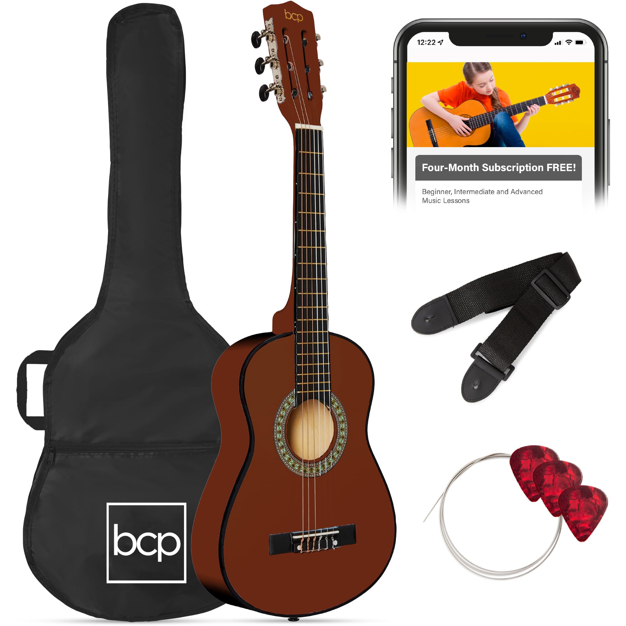 Best Choice Products 30-inch Kids Acoustic Guitar Starter Kit - Mahogany Finish with Strap, Case, Extra Strings & Rosette Inlay | Perfect Beginner Guitar for Children, Music Lessons & Home Practice