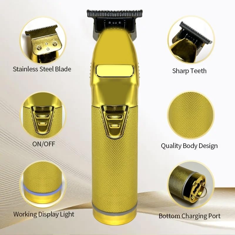 Professional Cordless Hair Clippers for Men - Rechargeable Hair Trimmer with Powerful Motor for Barber & Home Use - Beard & Hair Cutting Machine (Gold with Box) - Perfect for DIY Haircuts, Beard Trimming & Grooming at Home or Salon
