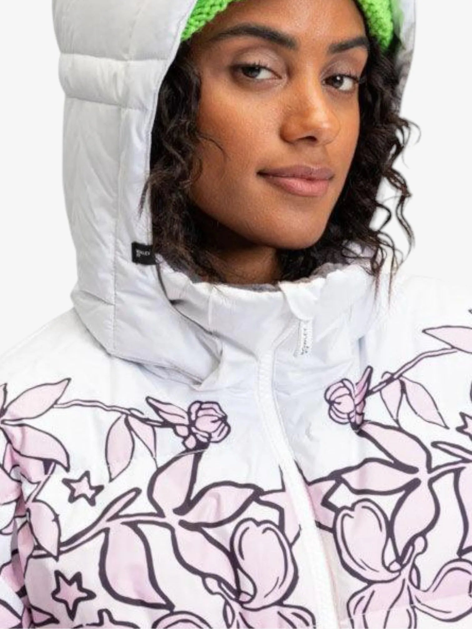 Roxy Rowley Puffer Jacket - Women's Snow Coat with Pink & White Print - Warm Winter Outerwear for Skiing, Snowboarding & Cold Weather Adventures