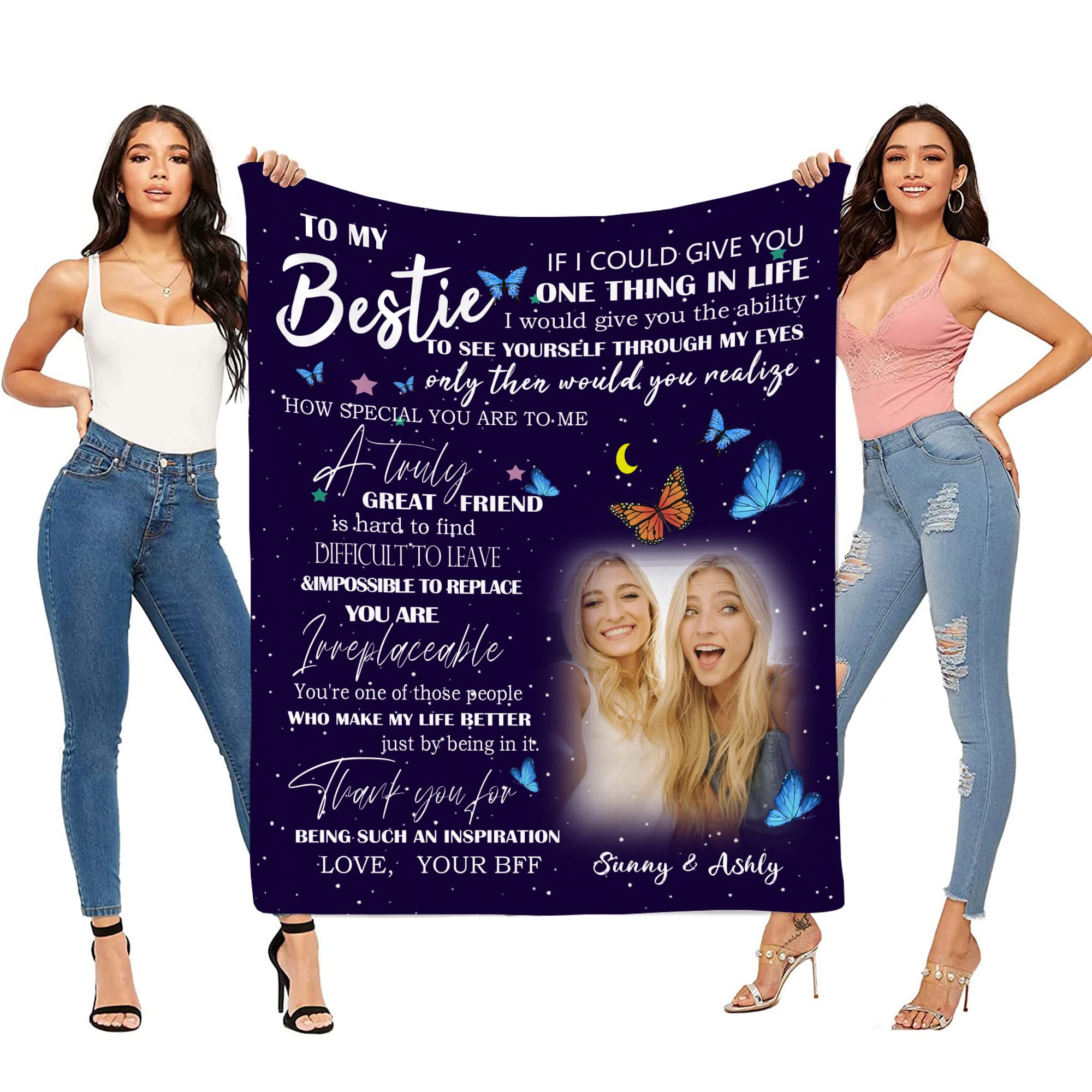 Personalized Best Friends Blankets for Women - Custom BFF Gifts for Bestie - Birthday & Friendship Blankets for Teen Girls & Women - Cozy Throw for Movie Nights, Sleepovers & Camping