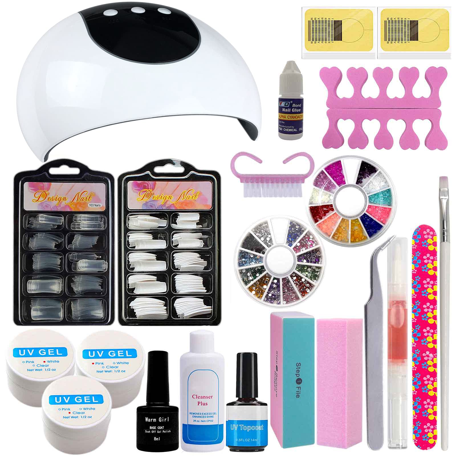 Professional Nail Extension Gel Kit - 3 Colors (Clear, White, Pink) 14ml Hard Gel with 36W UV/LED Lamp, Nail Brush & 200 Tips | DIY Salon-Quality Manicure at Home | Perfect for Beginners, Nail Art & Strengthening Weak Nails