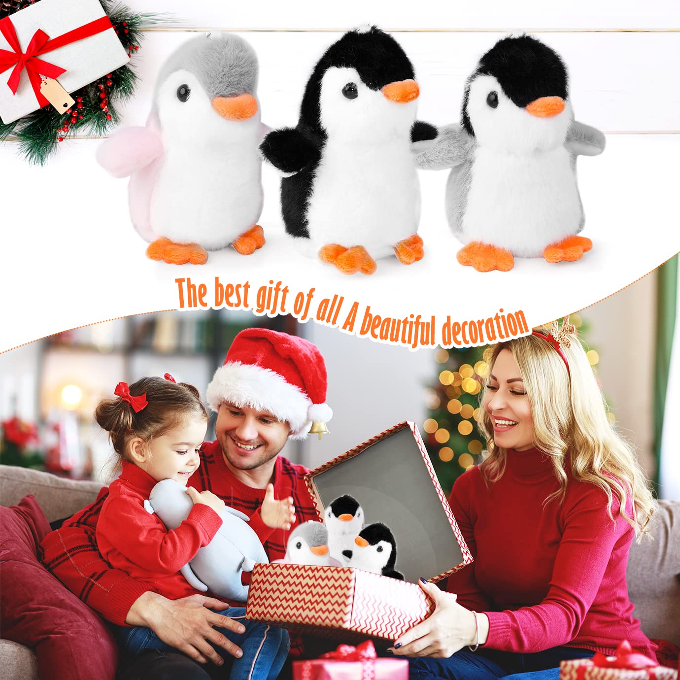 12-Piece Mini Stuffed Animal Penguin Plushies - 4.3 Inch Cute Small Plush Penguins for Party Favors, Keychains, Bag Charms & Home Decor (Black, Grey, Pink) - Perfect for Birthday Parties, Baby Showers & Christmas Stocking Stuffers