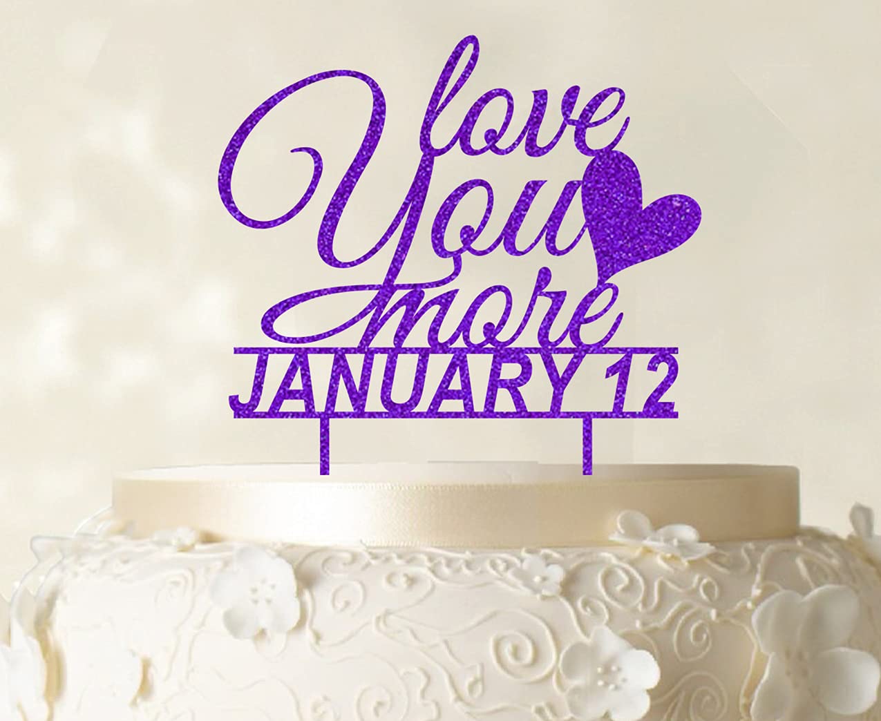 Personalized 'Love You More' Wedding Cake Topper - Glitter Cake Decorations for Weddings (6