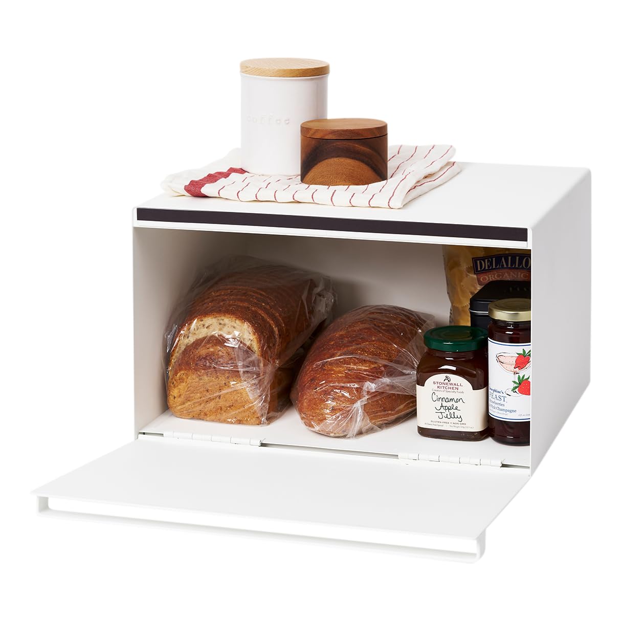 Yamazaki Home Metal Bread Box - Slim Space Saving Counter Storage for Bread, Baguettes, and Pastries - Perfect for Kitchens, Bakeries, and Small Spaces - Horizontal Steel Bread Keeper Container