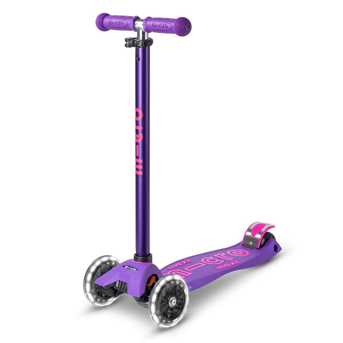 Micro Maxi Deluxe 3 Wheel LED Scooter for Kids - Purple Light Up Kick Scooter for Boys & Girls Ages 5-12 | Outdoor Play, Commuting to School, Neighborhood Fun