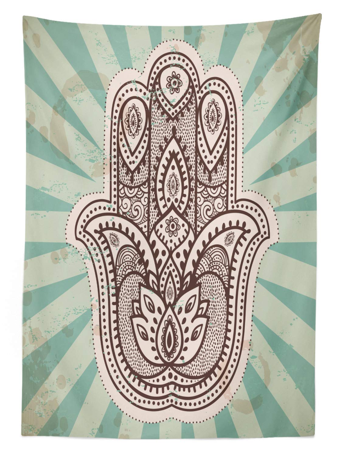 Ambesonne Mandala Outdoor Tablecloth - Oriental Inspired Hand Motif with Stripes & Floral Design | Washable Picnic Table Cover 58