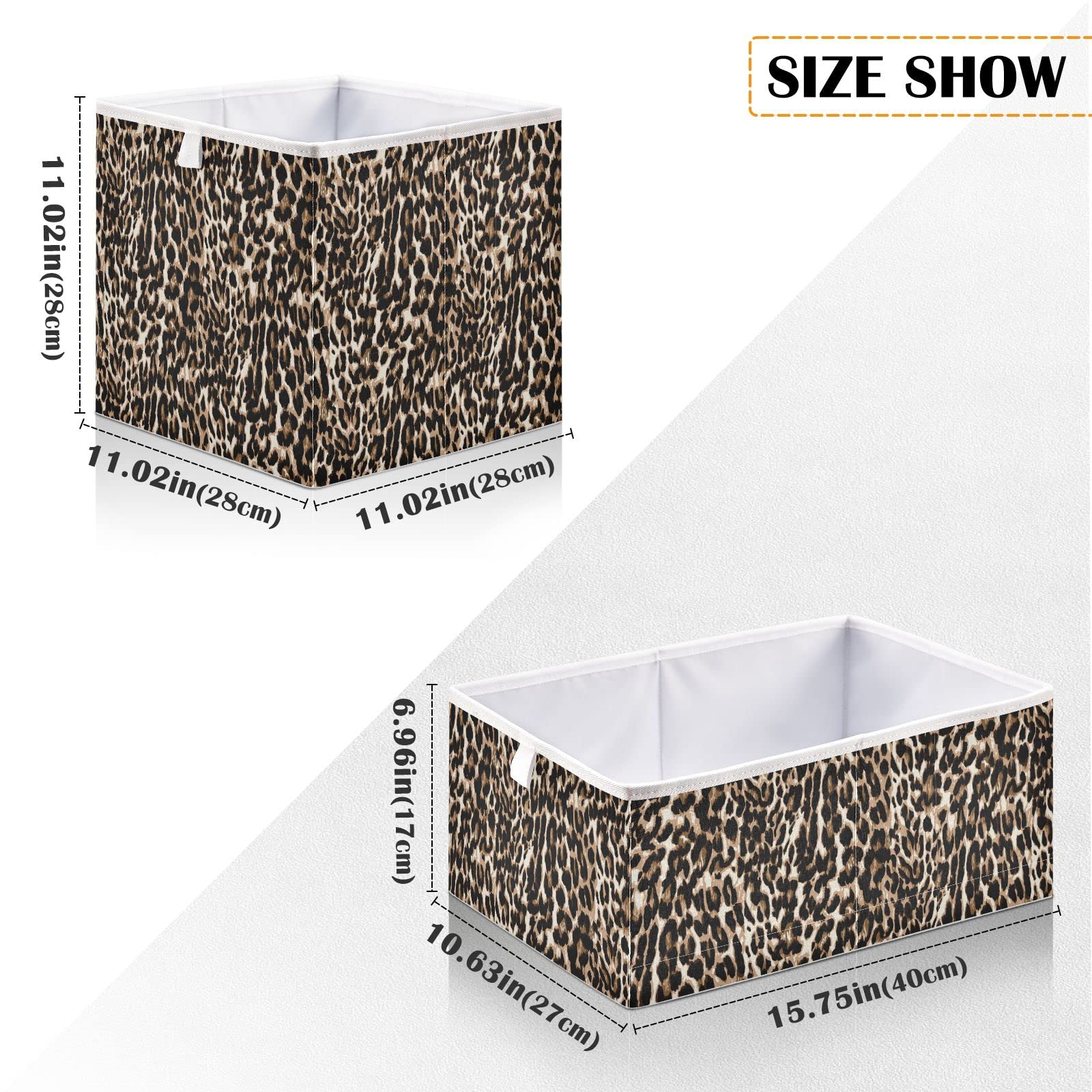 DOMIKING 11 Inch Foldable Fabric Storage Bins with Sturdy Handles - Leopard Print Closet Organizers, Shelf Baskets for Bedroom & Linen Closet (Set of 6) - Perfect for Home Organization, Kids' Room Storage & Office Supplies