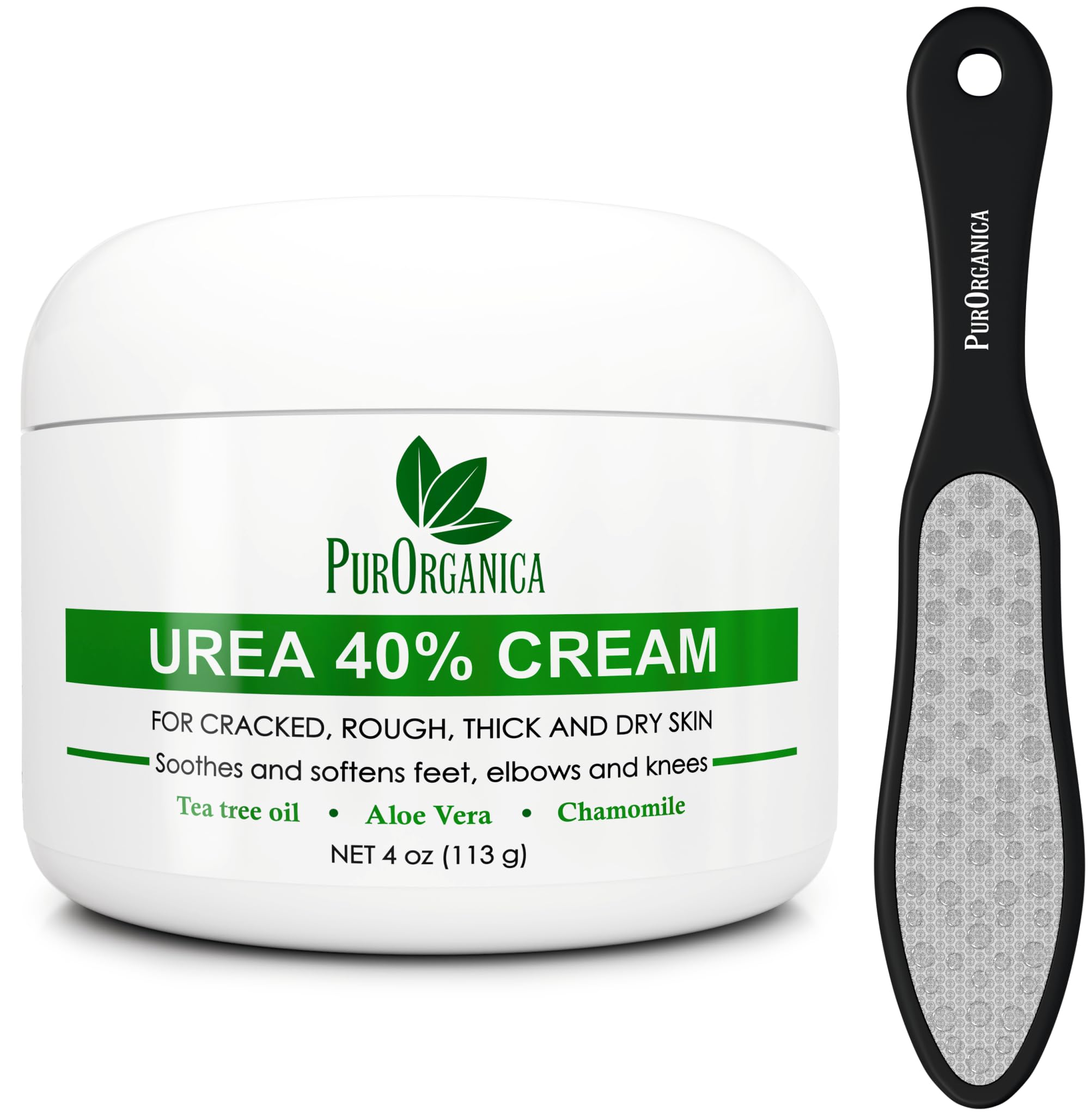 40% Urea Foot Cream Bundle with Premium Foot File - Intensive Moisturizing Treatment for Thick, Cracked, Dead & Dry Skin - Effective for Scaly Feet, Knees & Elbows - Perfect for Pedicures & At-Home Foot Care