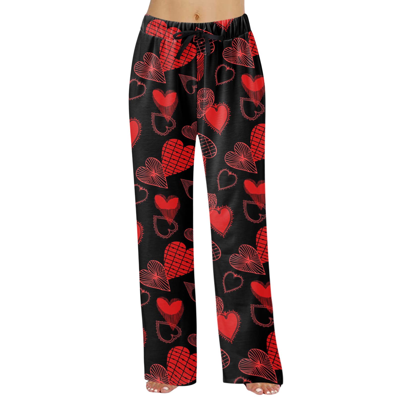 Valentine's Day Heart Print Pajama Pants for Women - Soft Lounge Pants with Drawstring Waist & Pockets - Cozy Spring Sleepwear for Home, Gifts & Romantic Nights