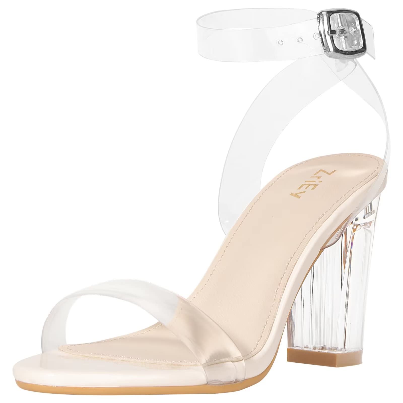 ZriEy Women's Chunky Clear Block Heel Sandals - Strappy Platform Ankle Strap Shoes with Adjustable Buckle | Lucite High Heels for Party, Wedding & Night Out