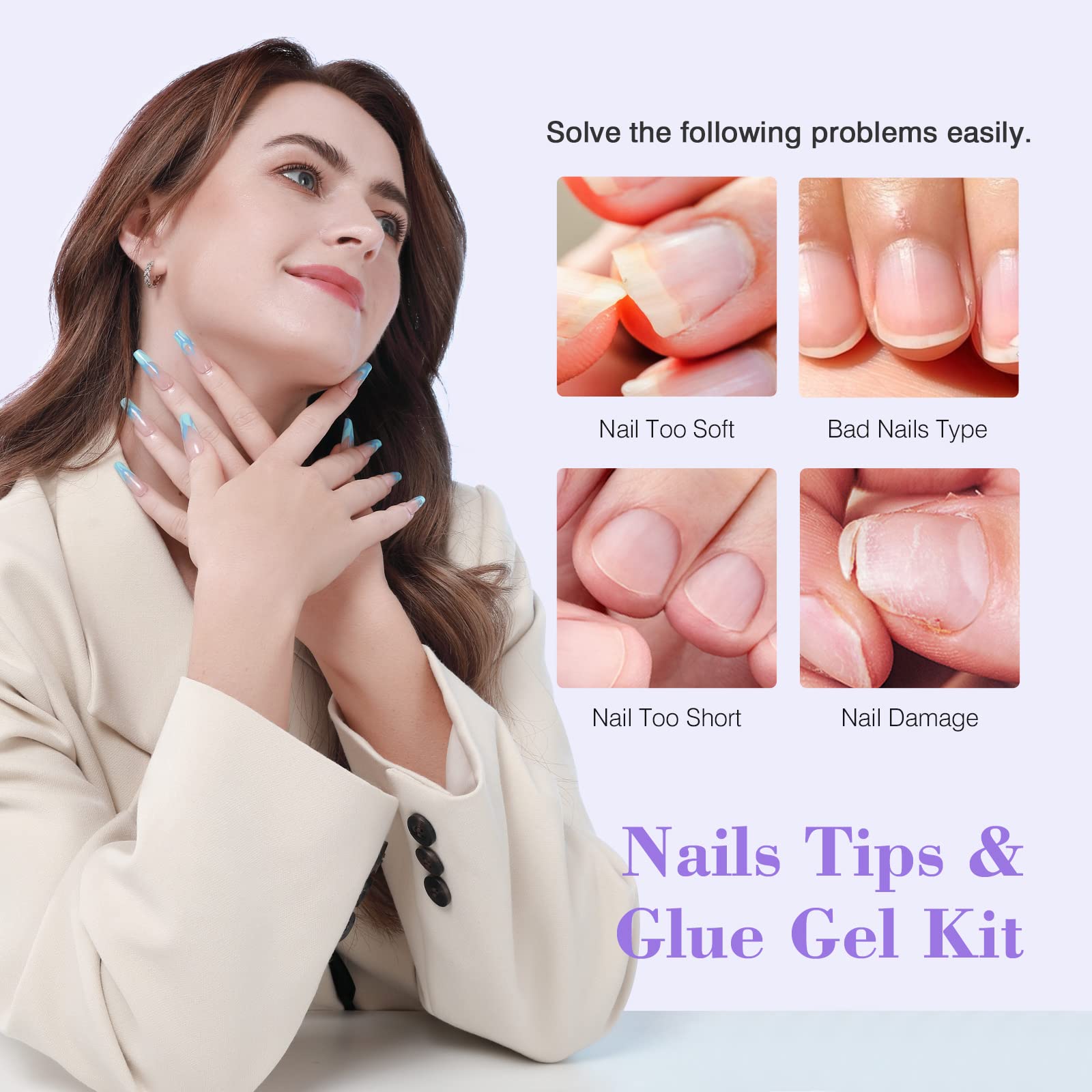SAVILAND Gels X Nail Kit - 500Pcs Long Coffin Nail Tips with 0.5oz Super Strong Nail Glue & Upgraded LED Nail Lamp | Professional Acrylic Nail Extension Set for Home Salon, DIY Nail Art & Manicure | Complete Starter Kit for Beginners & Professionals