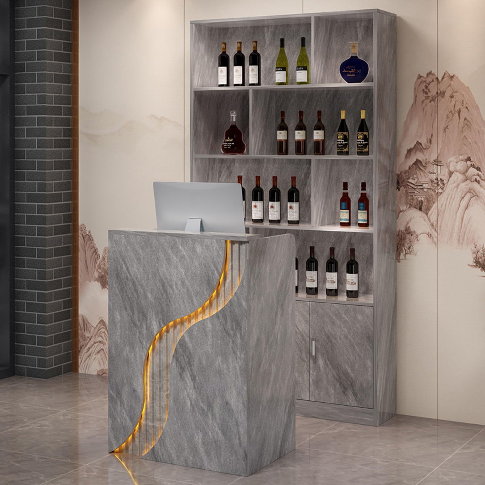 Modern LED Reception Desk with Lockable Drawer - Elegant Checkout Counter for Office, Retail Store & Beauty Salon - Durable Front Desk Table for Lobby, Hotel & Clinic Reception Areas