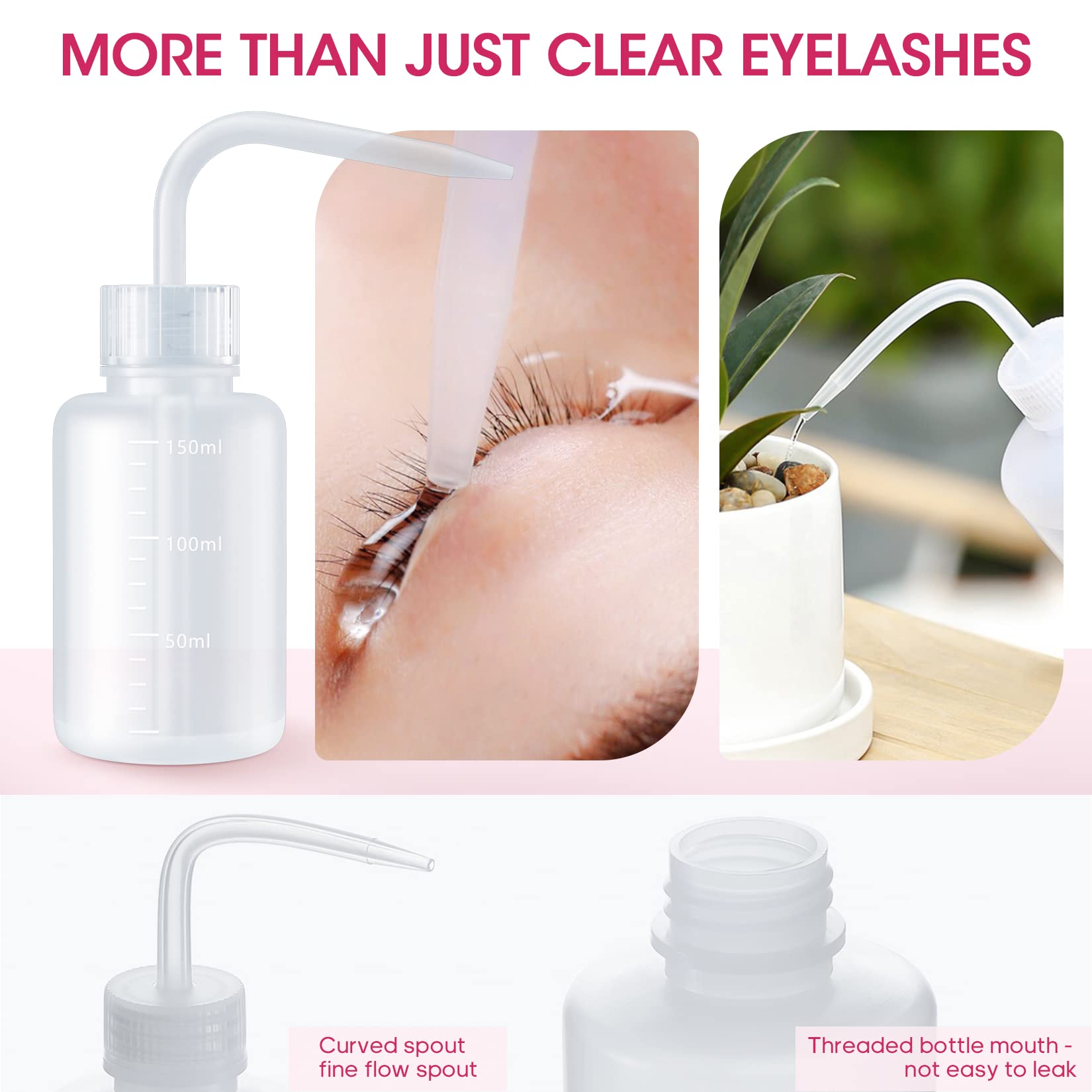 Portable Lash Fan Kit with 50 Eyelash Shampoo Brushes, 3 Nose Blackhead Cleansing Brushes & 1 Plastic Wash Bottle (Rose) - Perfect for Salon, Travel & Home Eyebrow Care